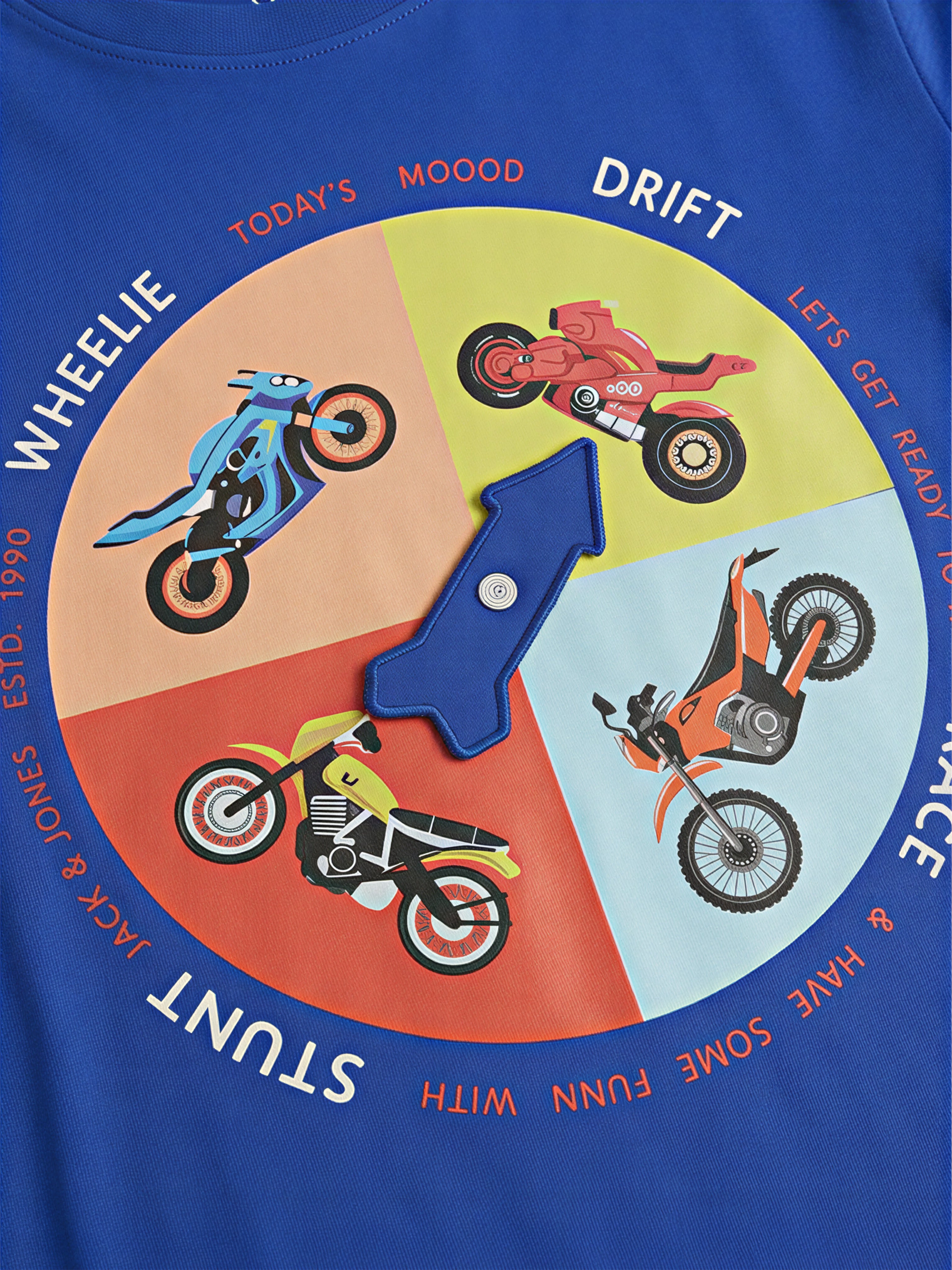 Boys Sodalite Blue Bike Graphic Cotton Crew Neck T-Shirt