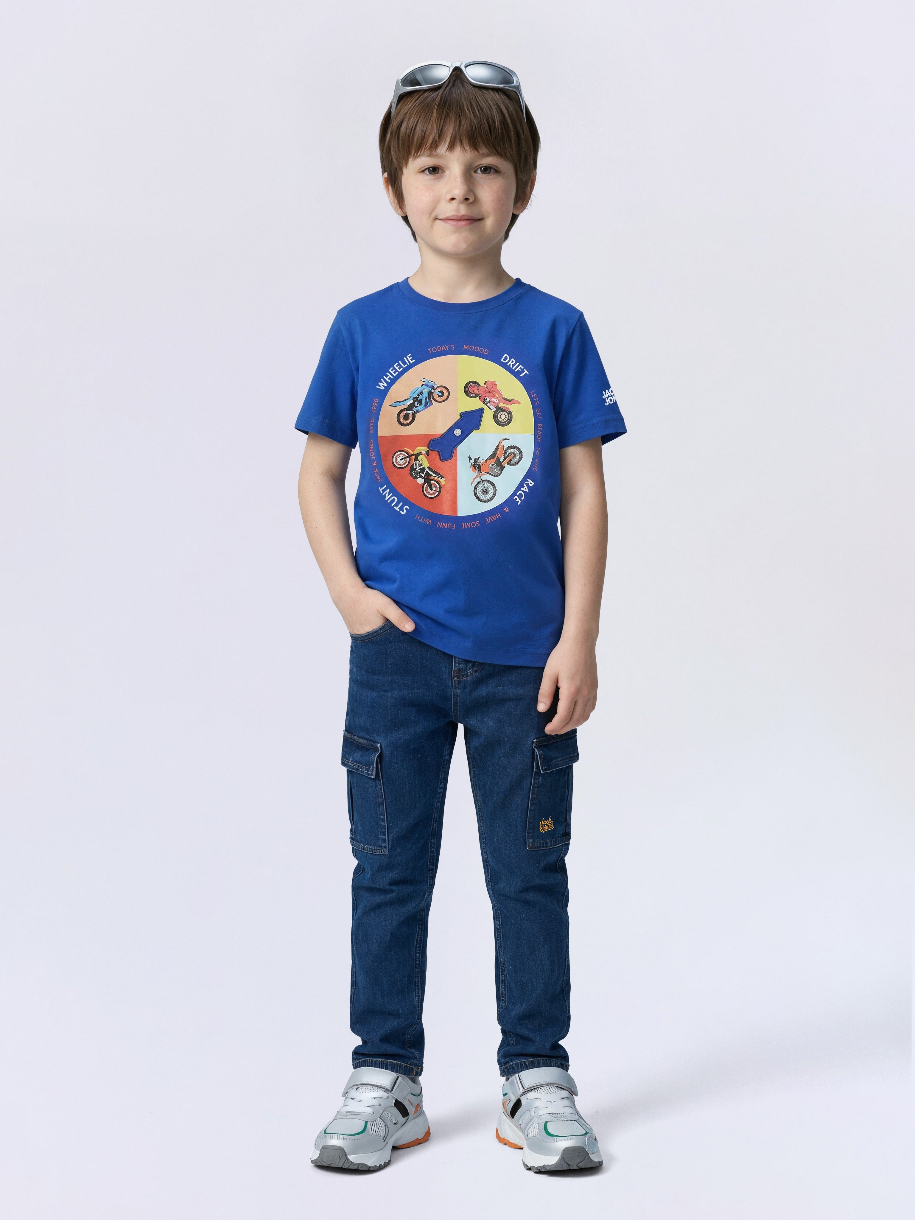 Boys Sodalite Blue Bike Graphic Cotton Crew Neck T-Shirt