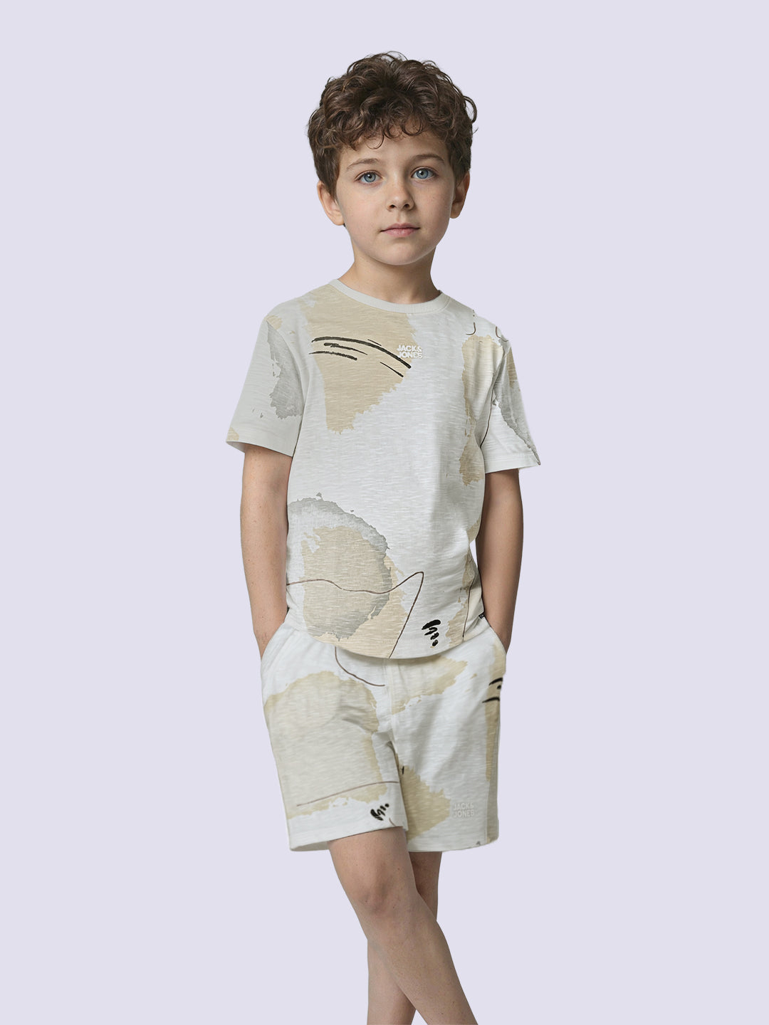 Boys White Printed Cotton Oversized T-Shirt