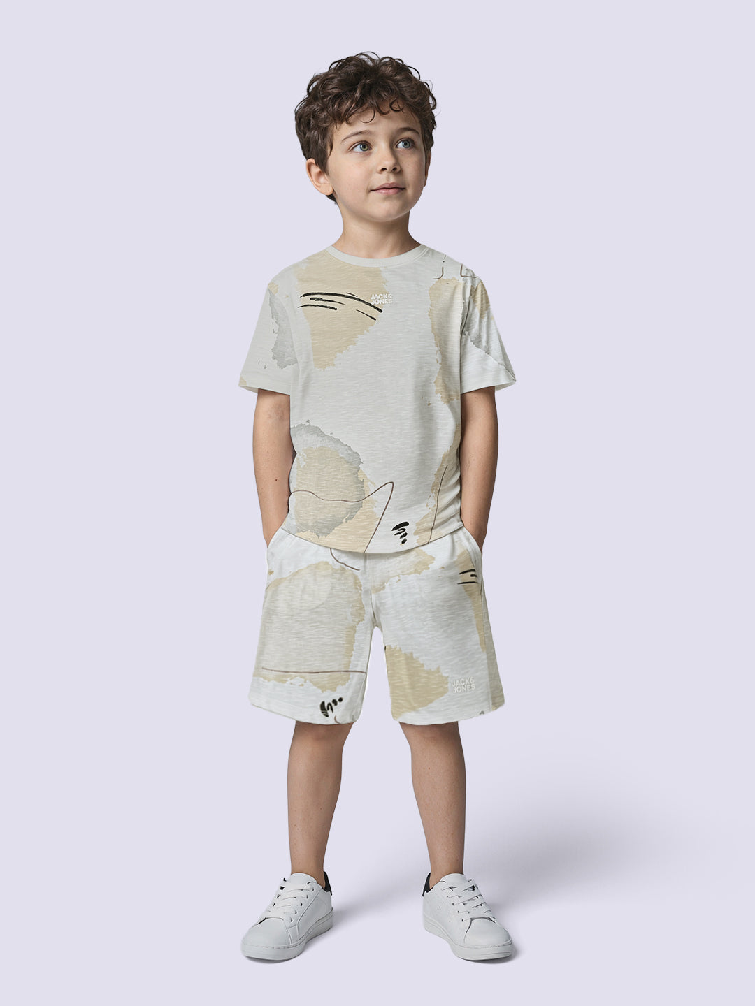 Boys White Printed Cotton Oversized T-Shirt