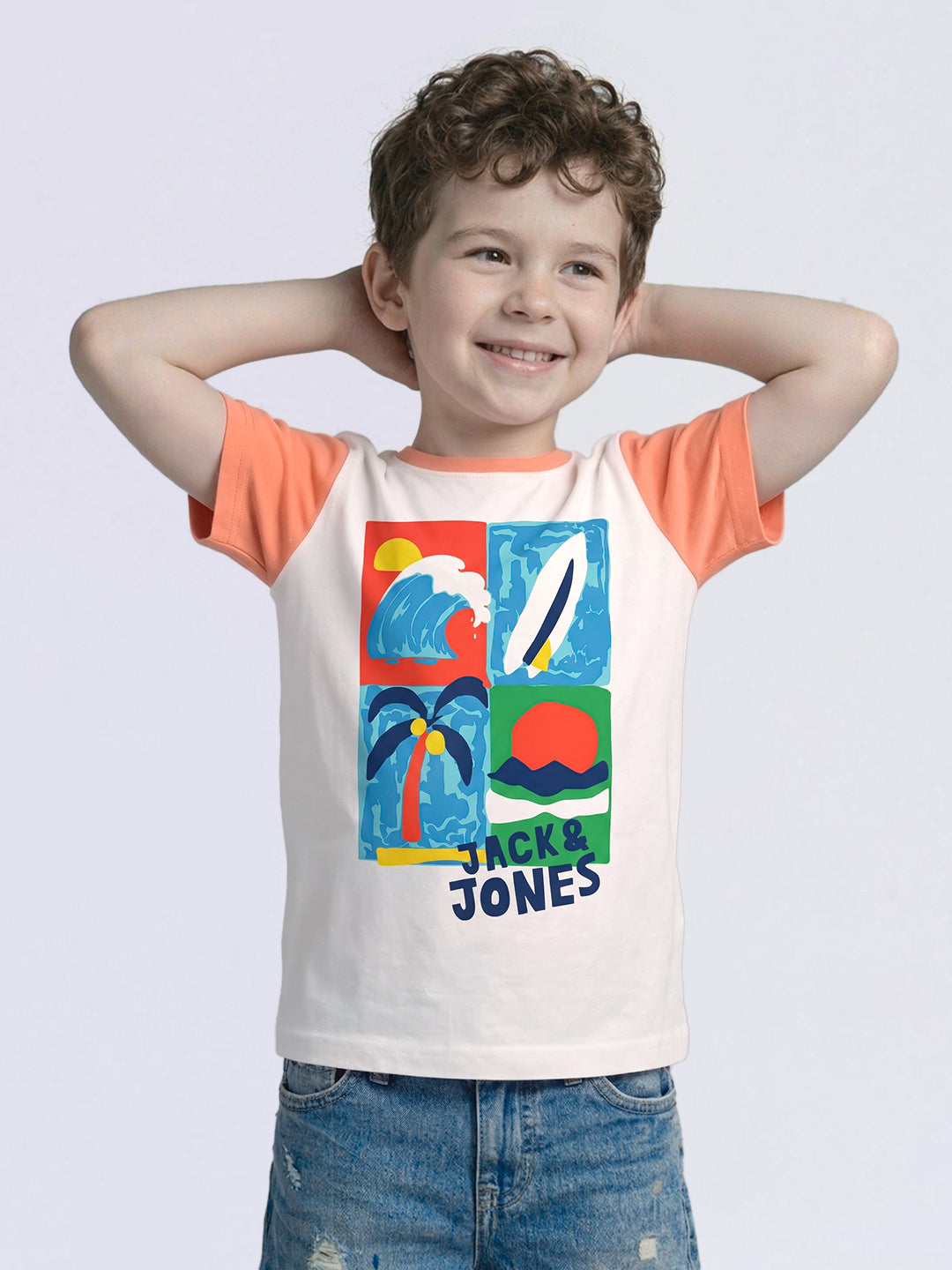 Boys Red Colourblocked Printed Cotton Regular Fit T-Shirt