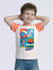 Boys Red Colourblocked Printed Cotton Regular Fit T-Shirt