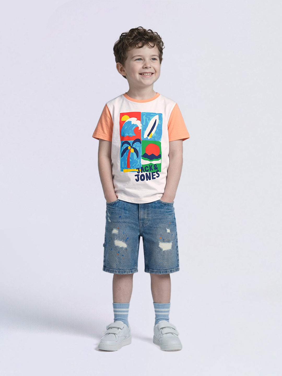 Boys Red Colourblocked Printed Cotton Regular Fit T-Shirt