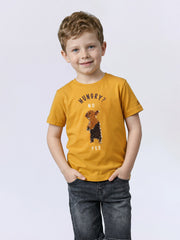 Boys Harvest Gold Yellow Dog Graphic Flip Sequin Cotton T-Shirt