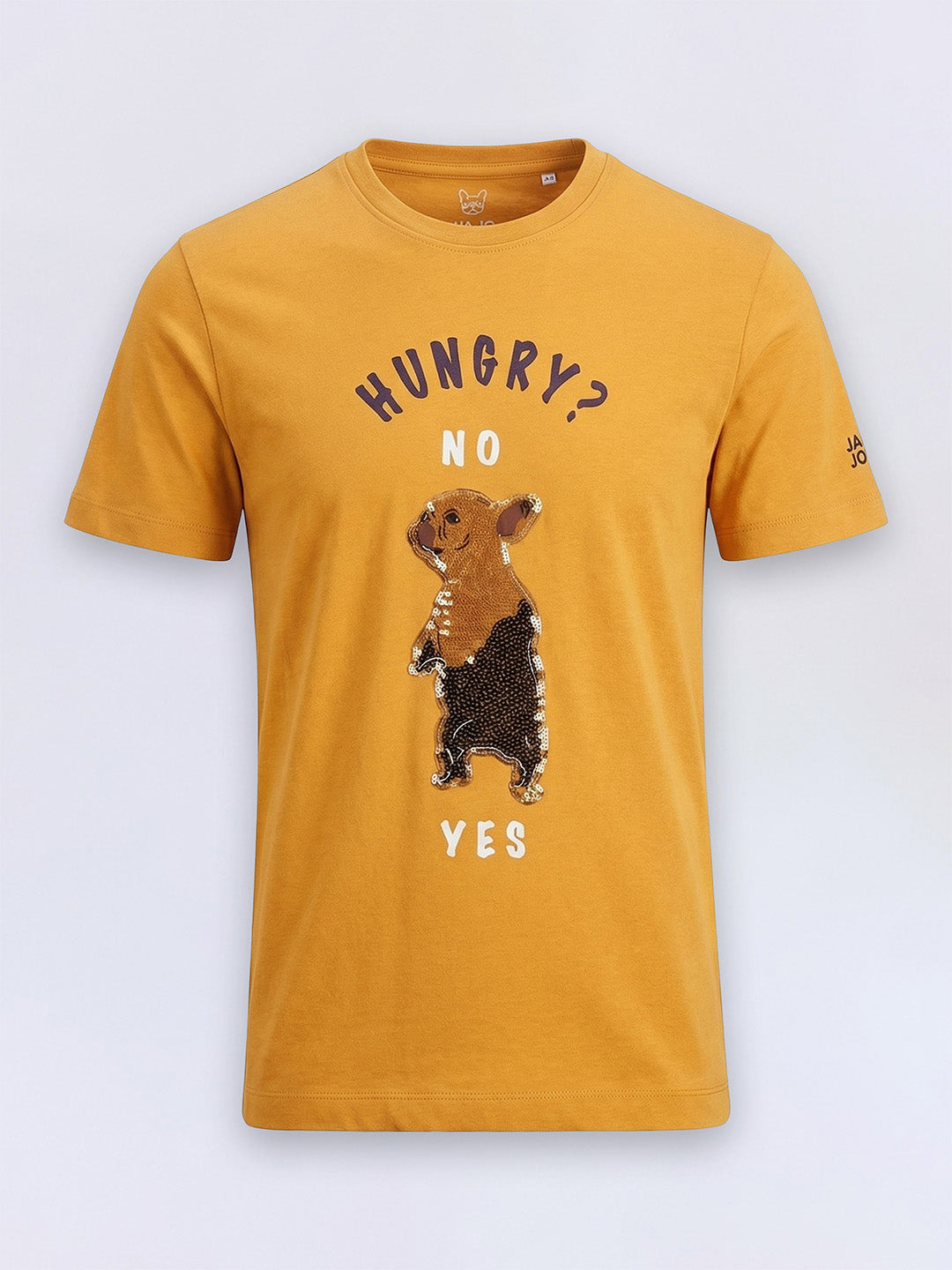 Boys Harvest Gold Yellow Dog Graphic Flip Sequin Cotton T-Shirt