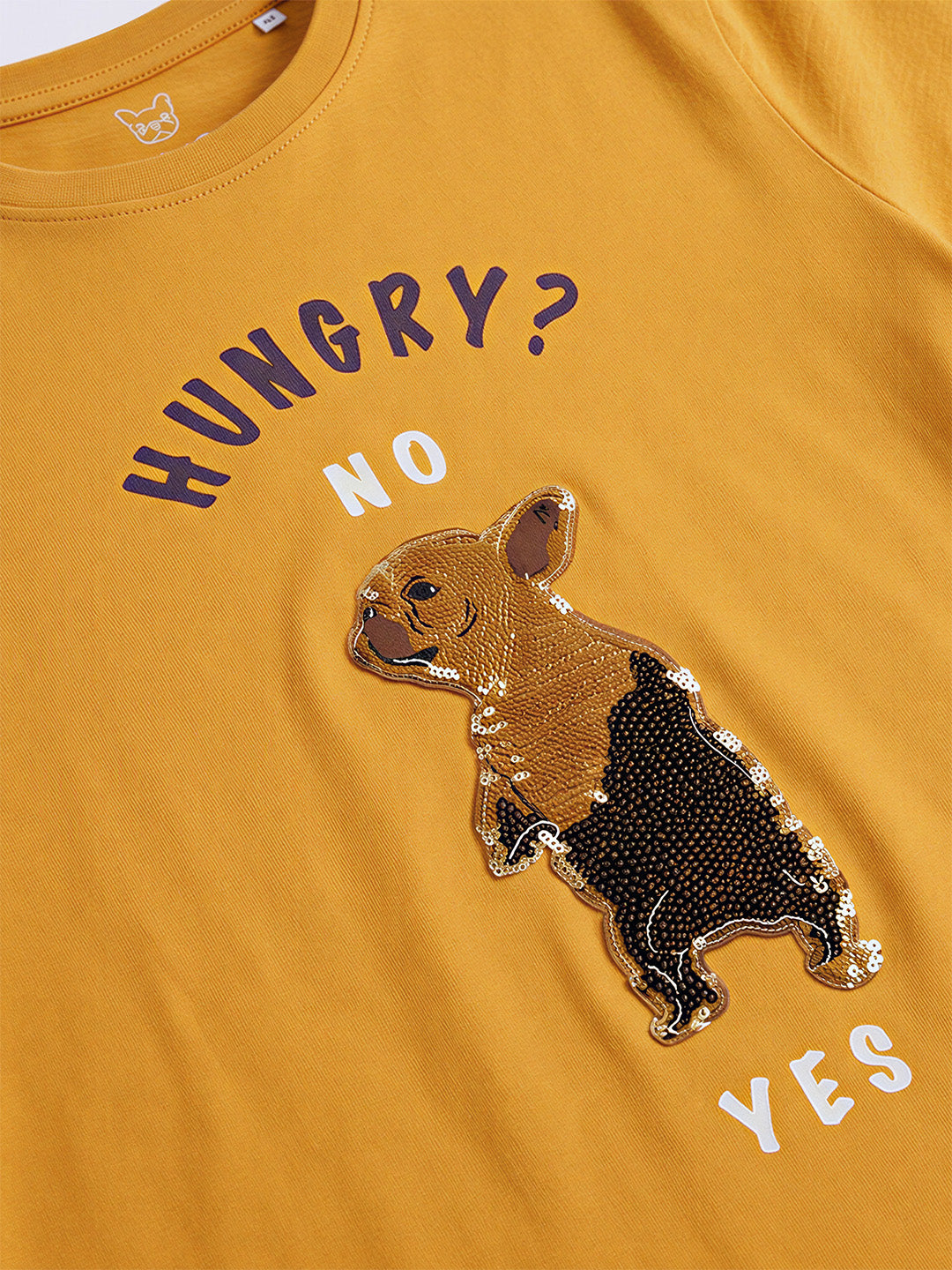 Boys Harvest Gold Yellow Dog Graphic Flip Sequin Cotton T-Shirt