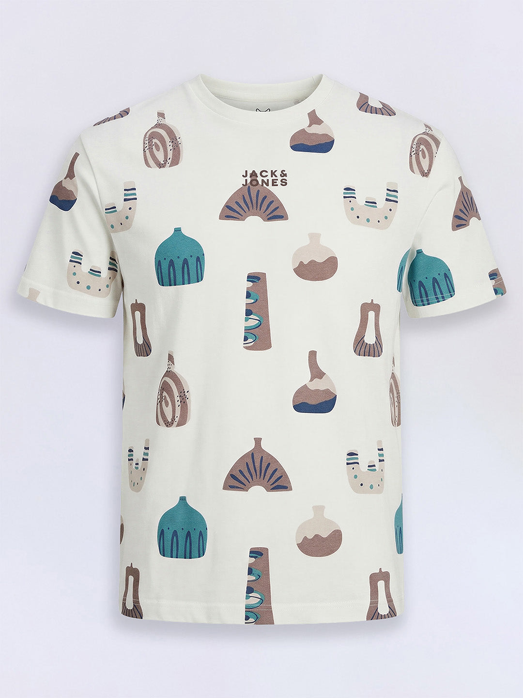 Boys Warm Taupe Brown Abstract Print Cotton Oversized T-Shirt