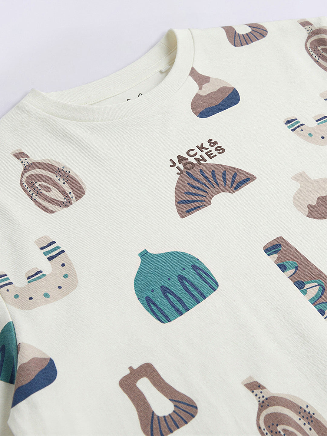 Boys Warm Taupe Brown Abstract Print Cotton Oversized T-Shirt