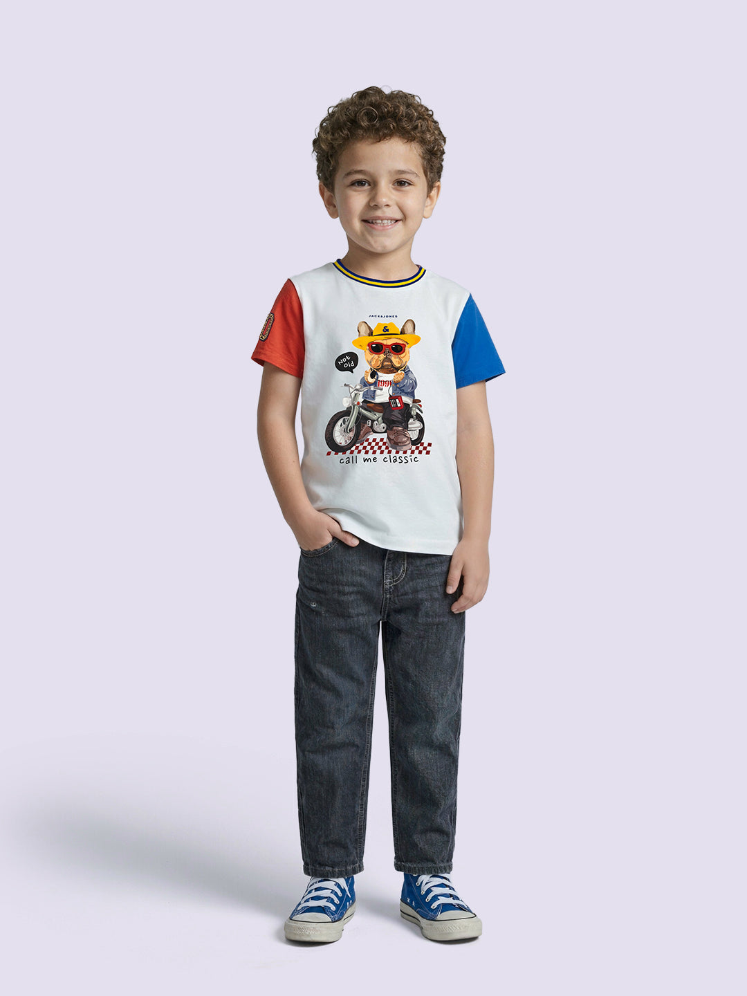 Boys White Character Print Cotton Regular Fit T-Shirt