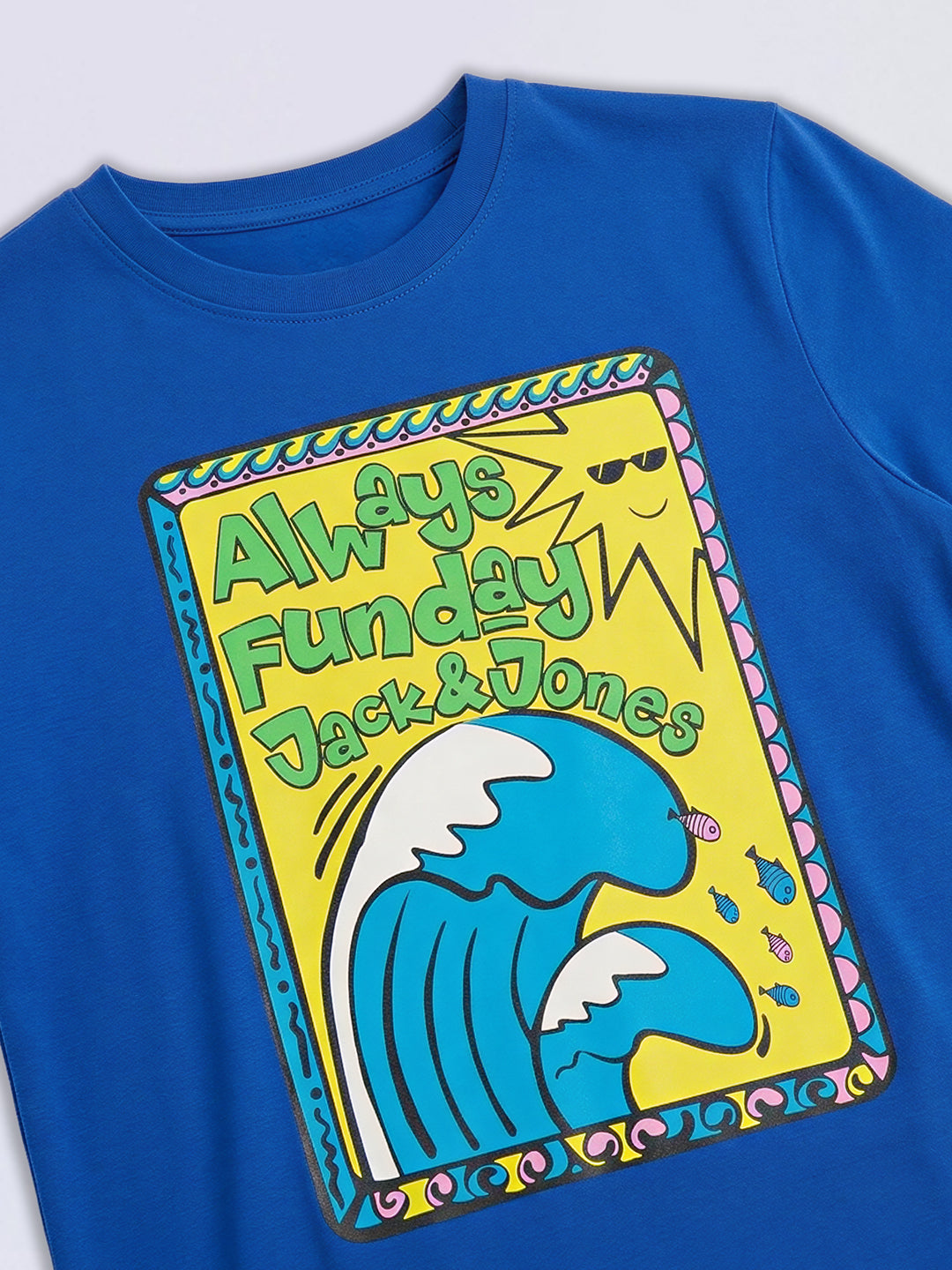 Boys Dark Blue Graphic Print Cotton Regular Fit T-Shirt