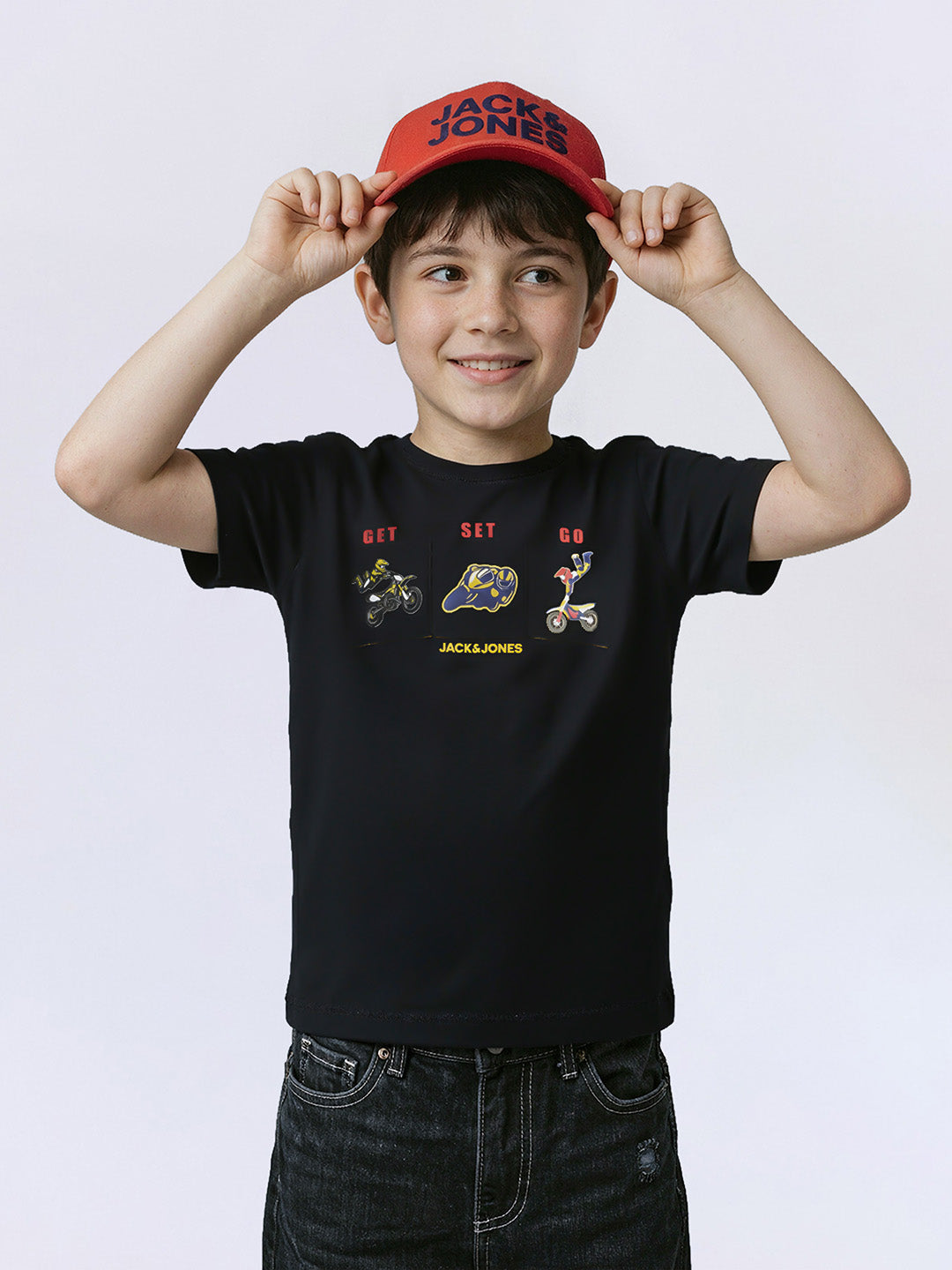 Boys Black Graphic Print Cotton Regular Fit T-Shirt