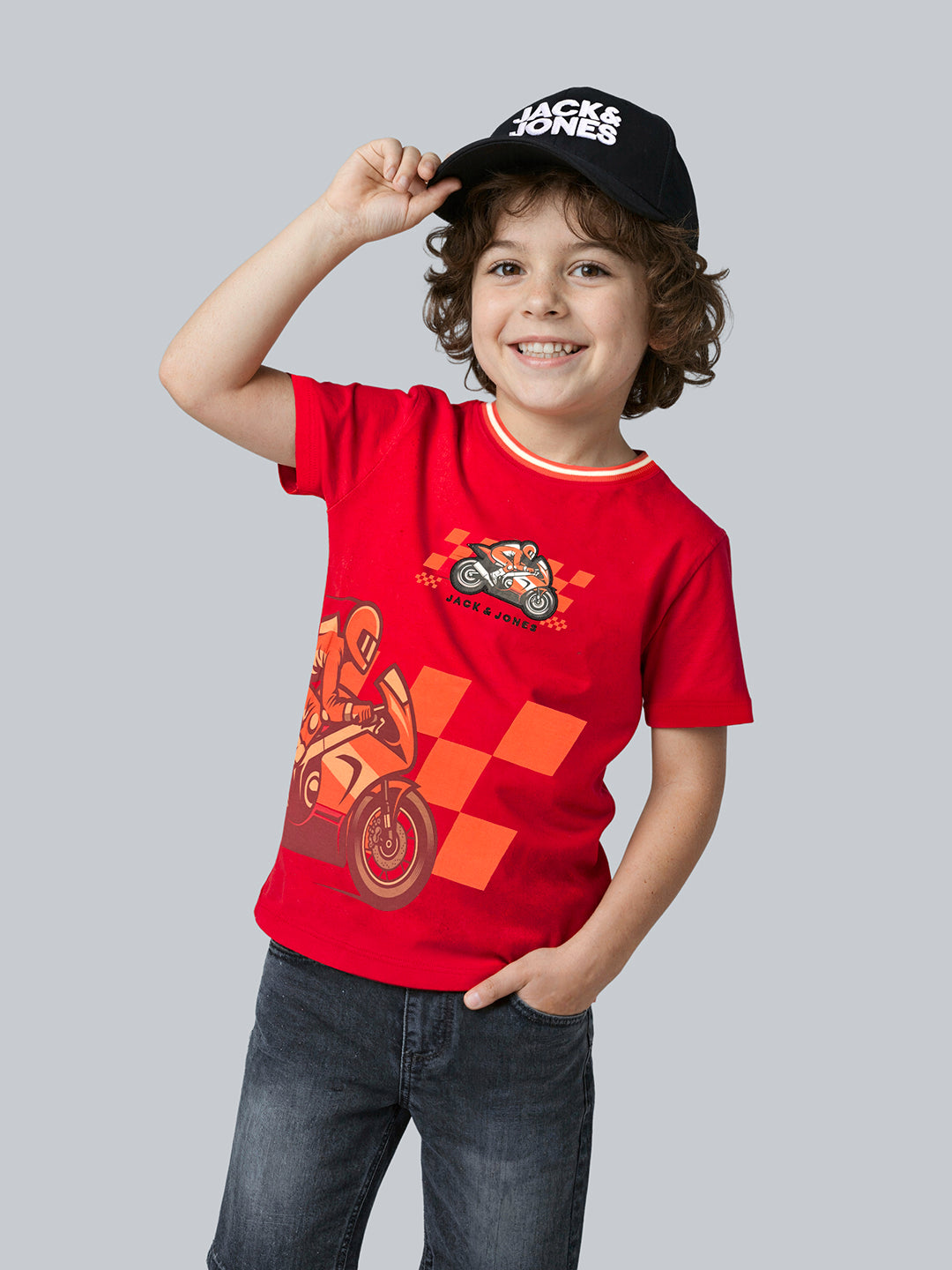 Boys Racing Graphic Print Cotton Crew Neck T-Shirt