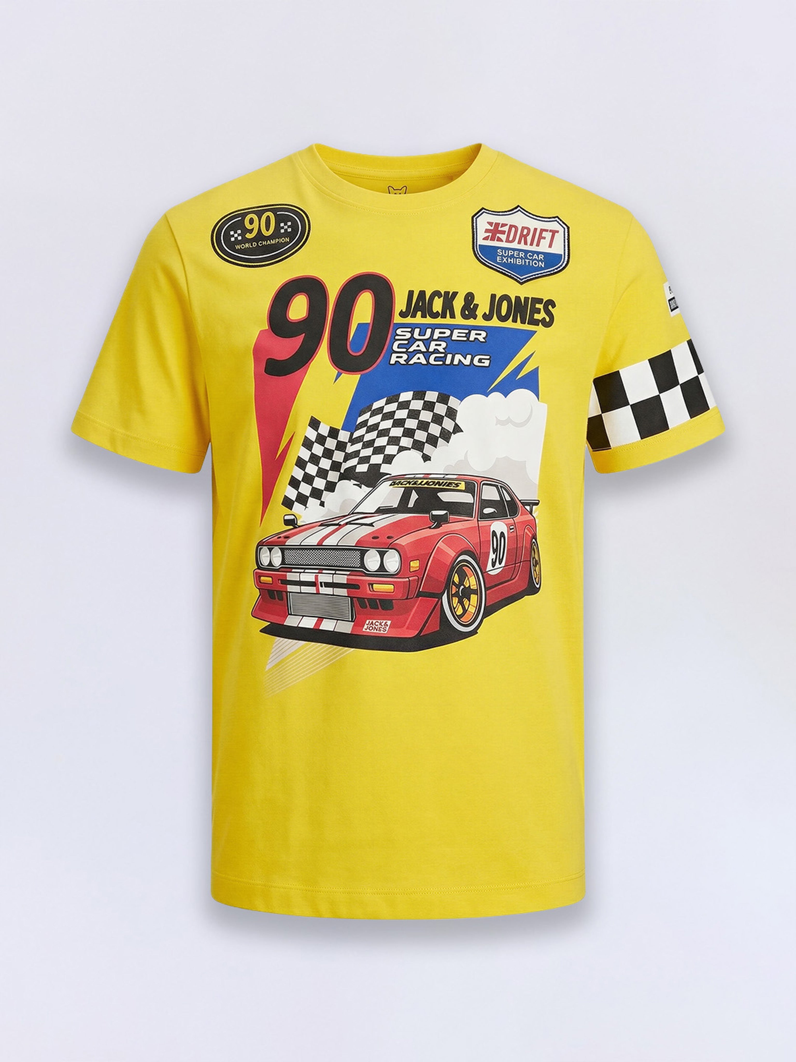Boys Vibrant Yellow Racer Graphic Cotton T-Shirt