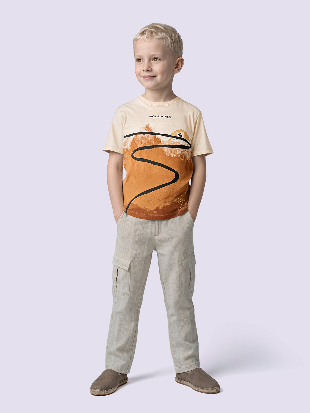 Boys Cream Scenic Print Cotton Oversized T-Shirt