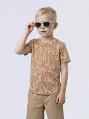 Boys Brown Embroidered Logo Cotton Regular Fit T-Shirt