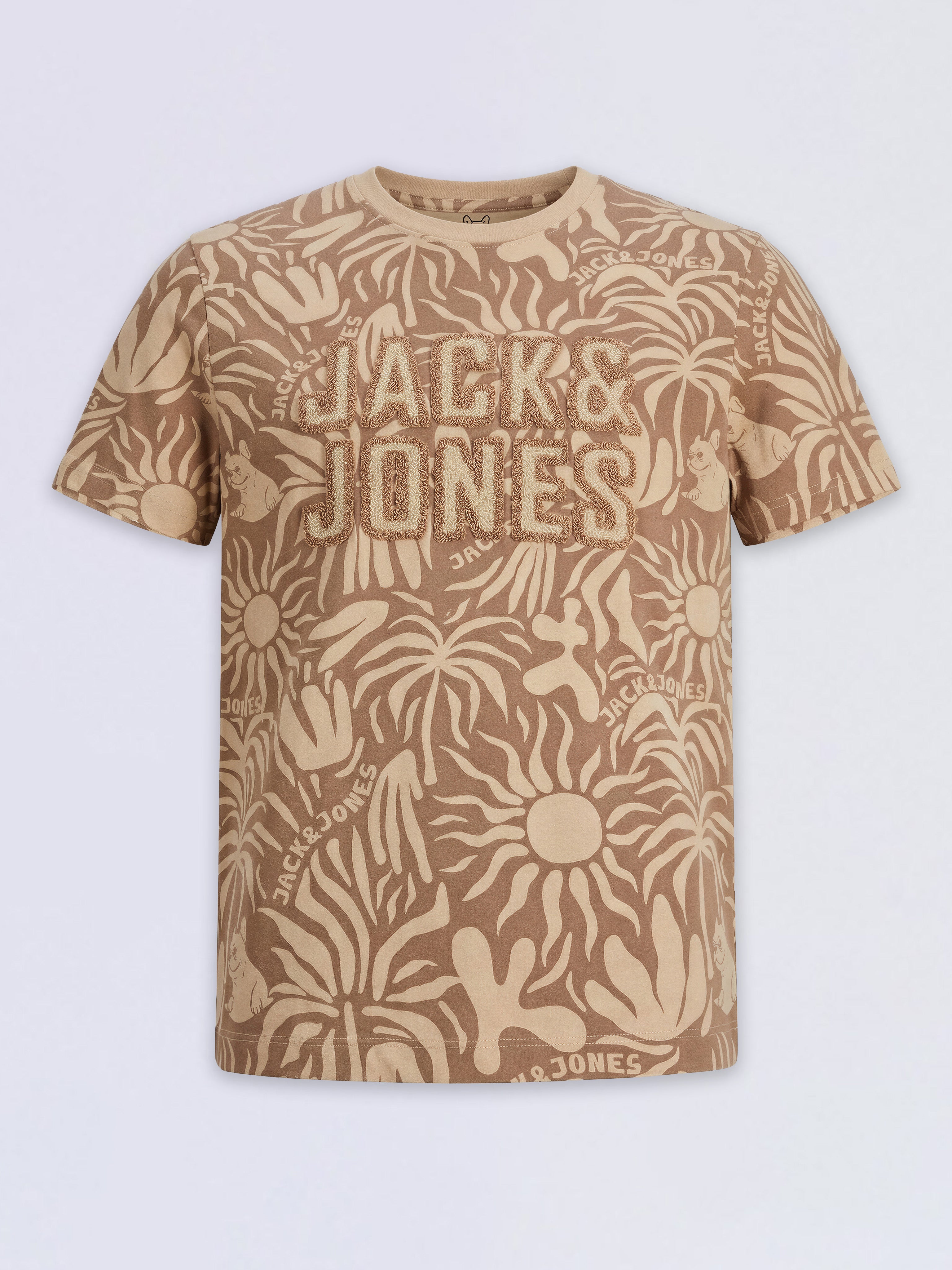 Boys Brown Embroidered Logo Cotton Regular Fit T-Shirt
