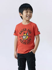 Boys Grenadine Orange Racer Dog Print Cotton T-Shirt