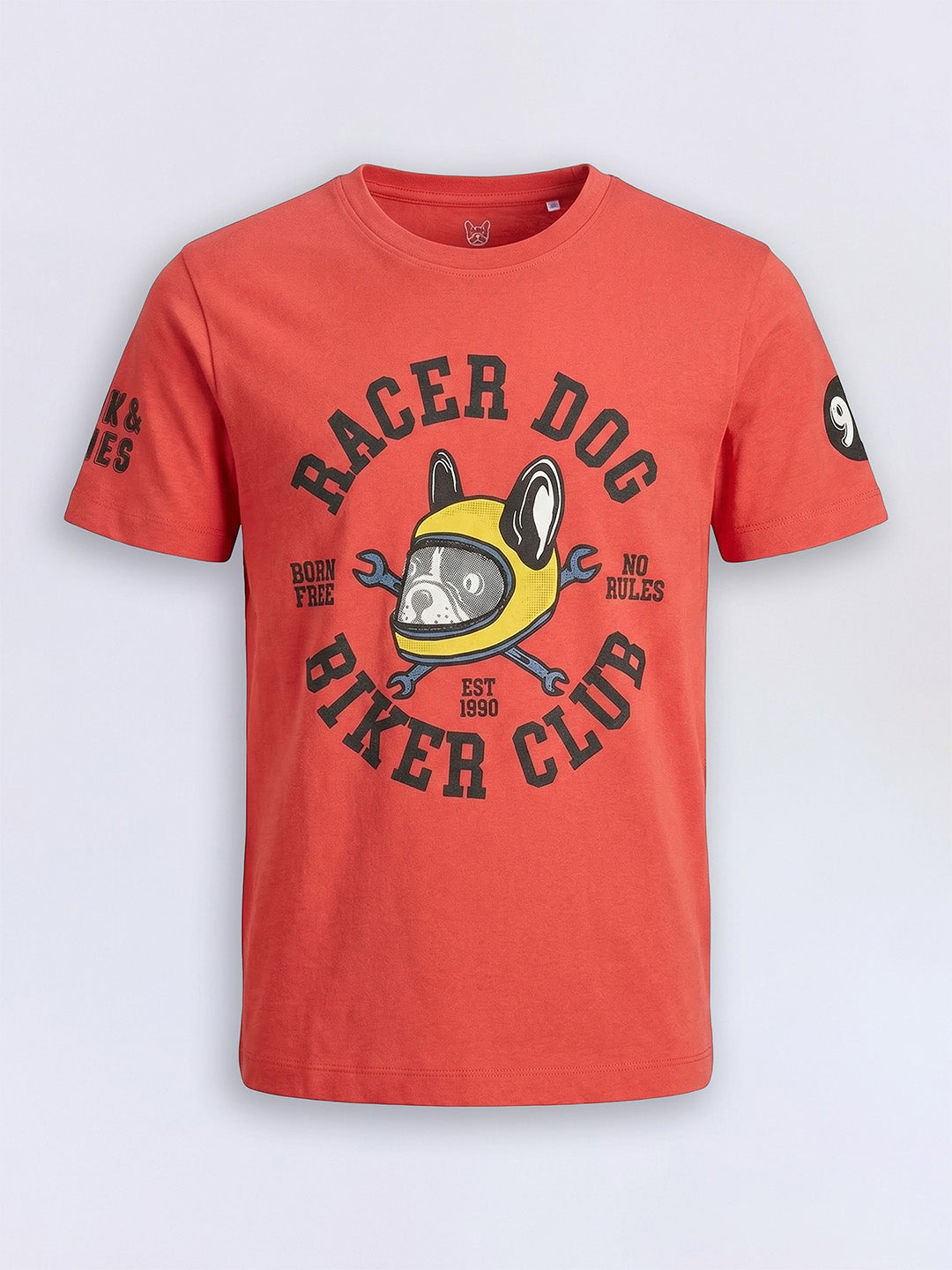 Boys Grenadine Orange Racer Dog Print Cotton T-Shirt