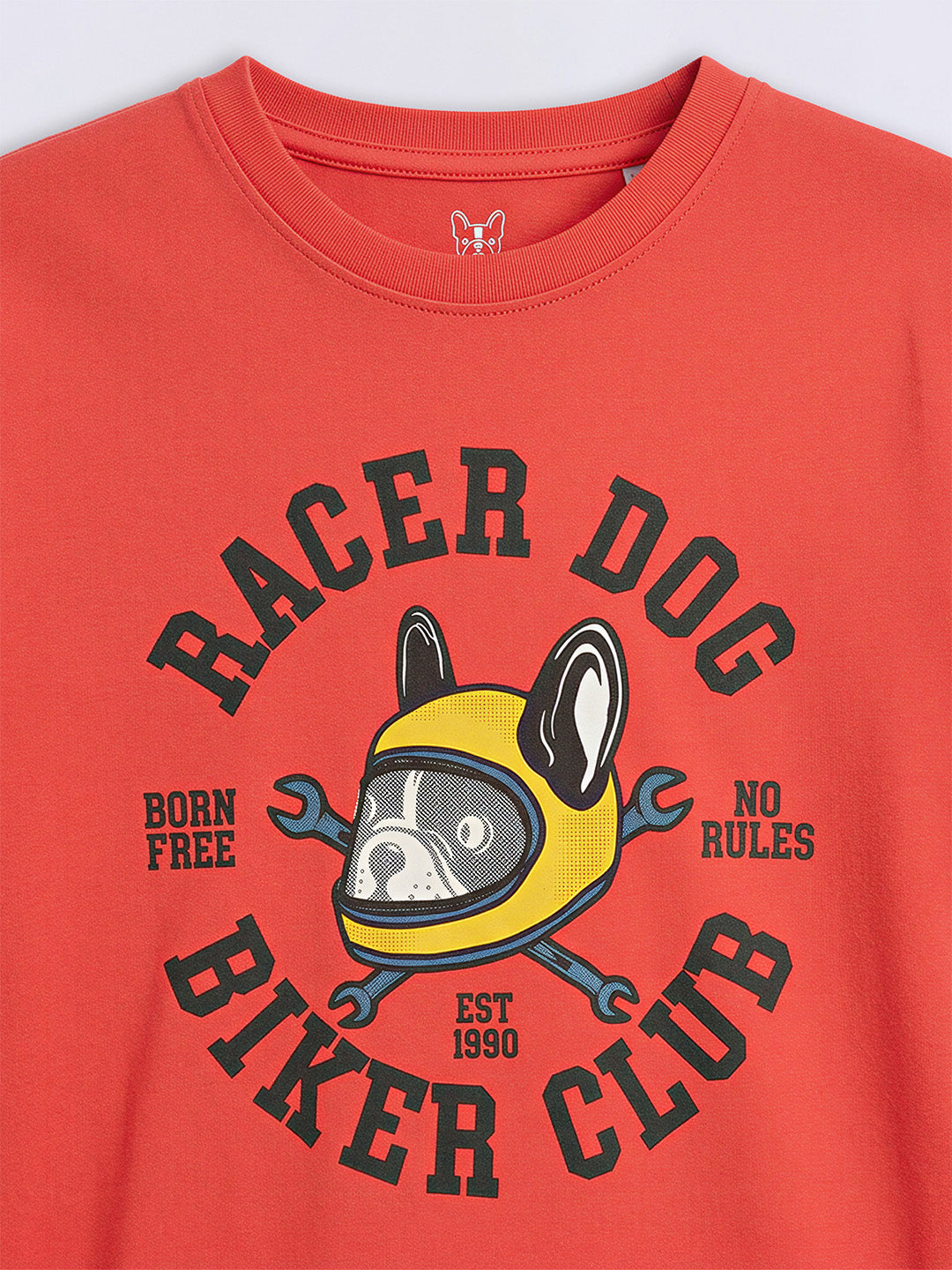 Boys Grenadine Orange Racer Dog Print Cotton T-Shirt