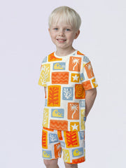 Boys Orange Beach Print Cotton Oversized T-Shirt