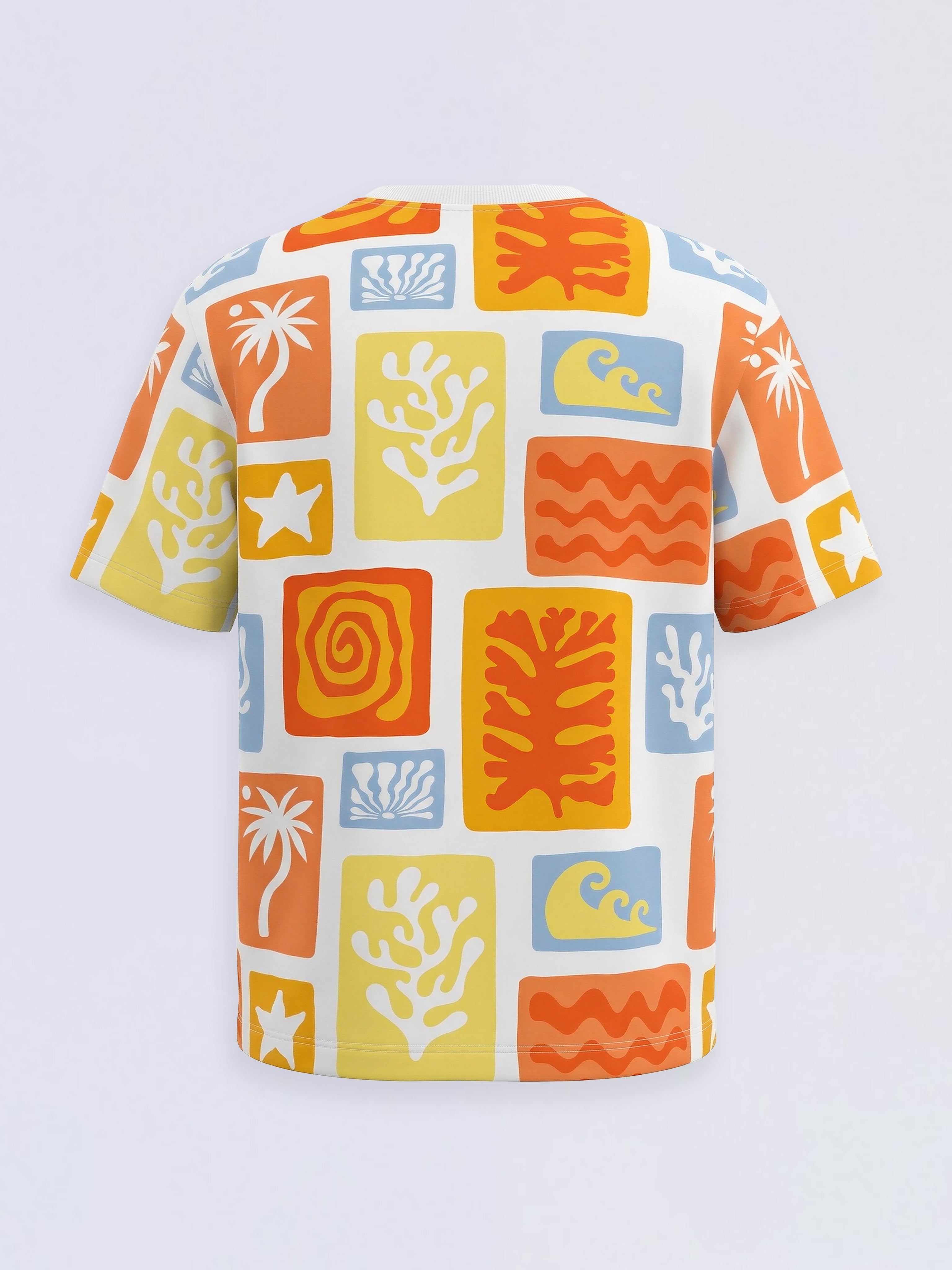Boys Orange Beach Print Cotton Oversized T-Shirt
