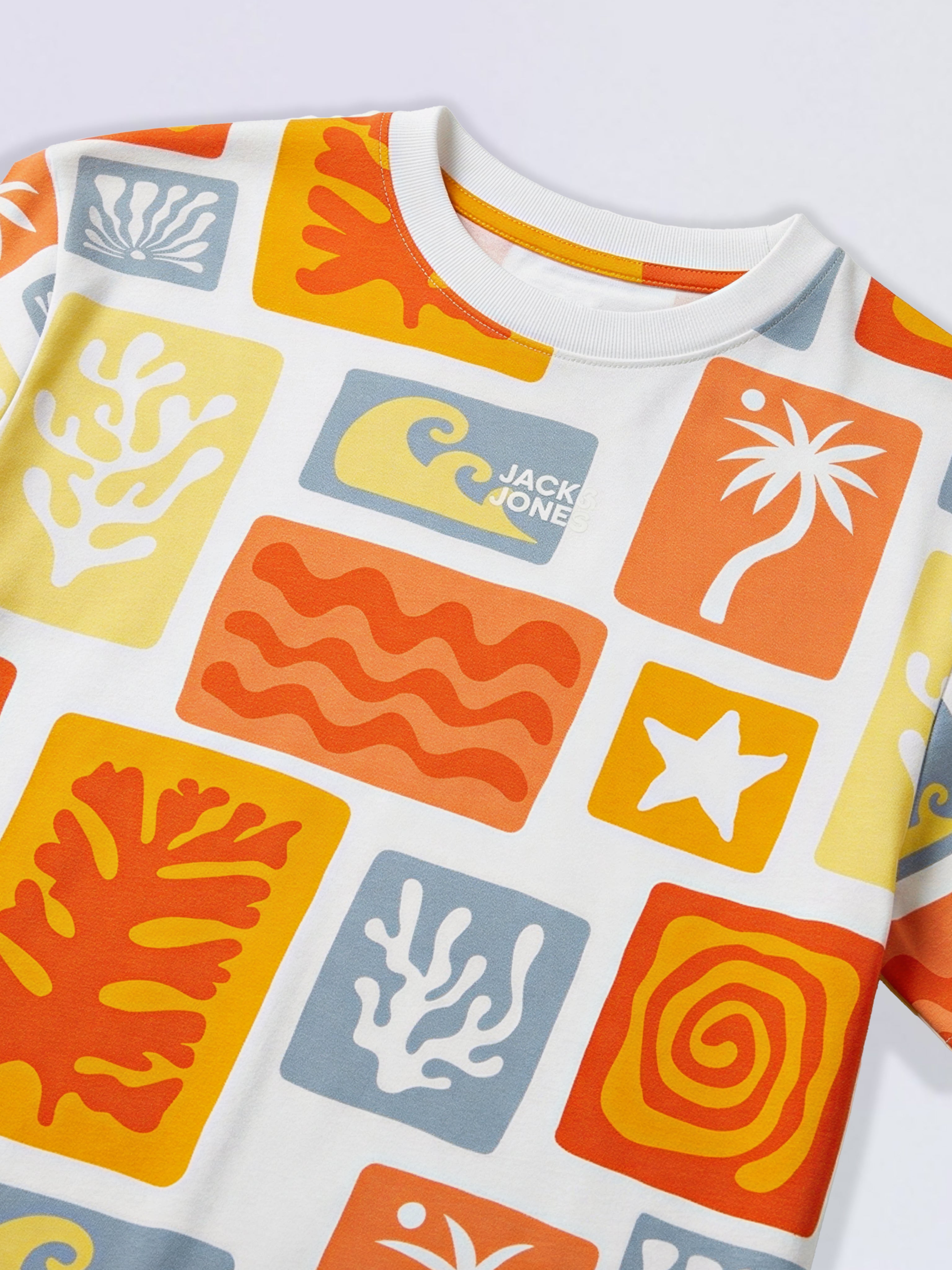 Boys Orange Beach Print Cotton Oversized T-Shirt