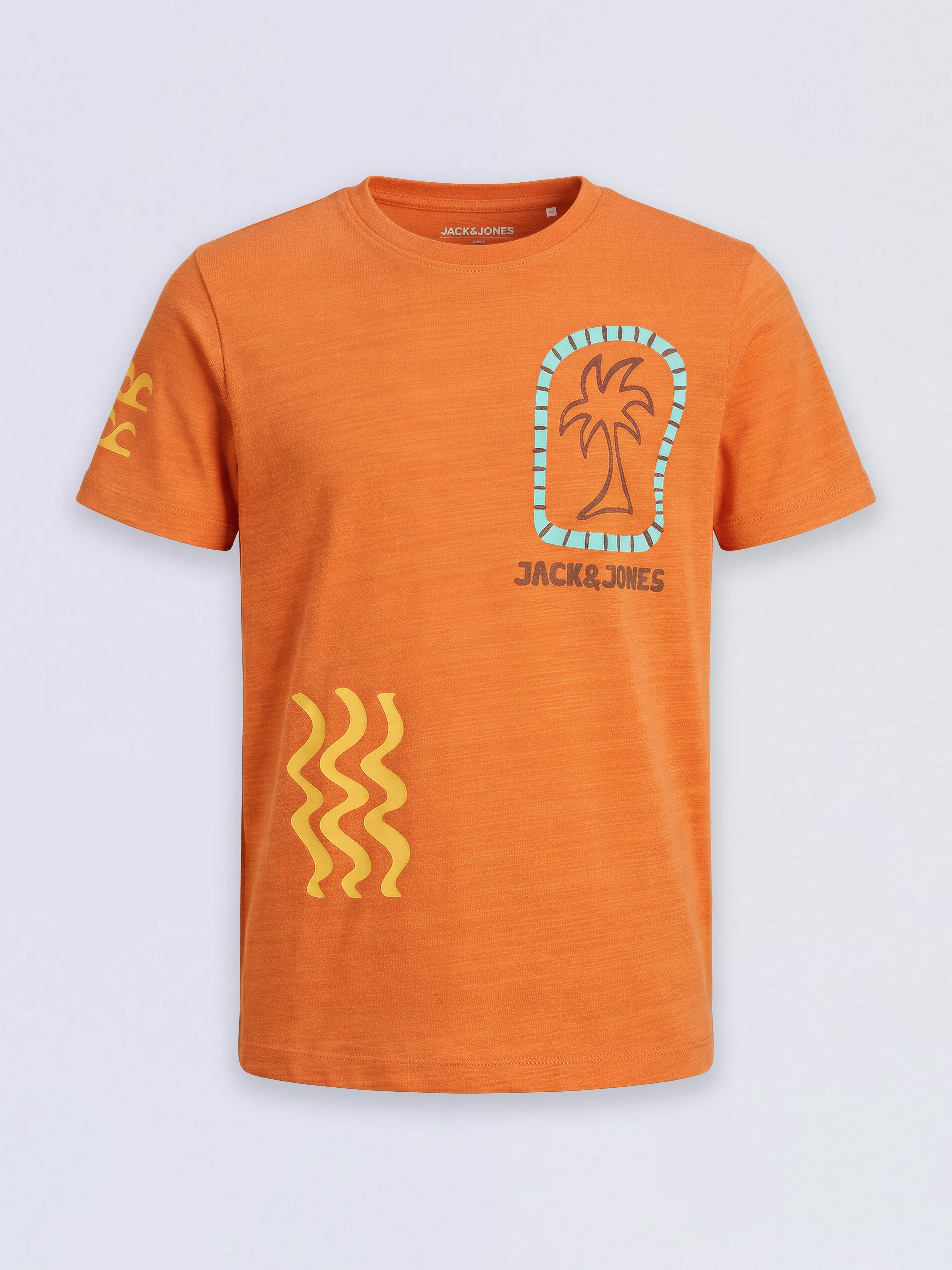 Boys Orange Tropical Print Cotton Regular Fit T-Shirt