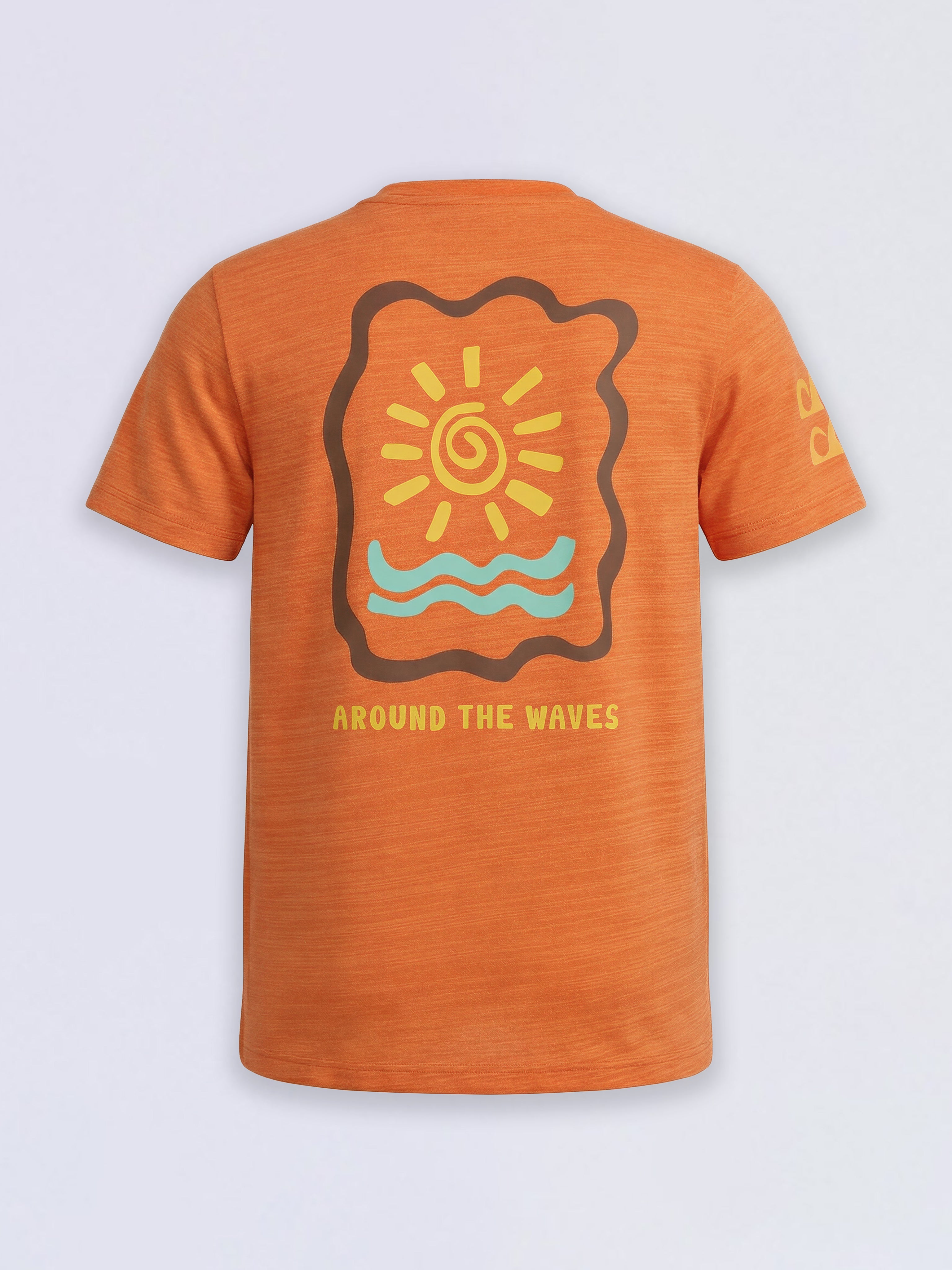 Boys Orange Tropical Print Cotton Regular Fit T-Shirt