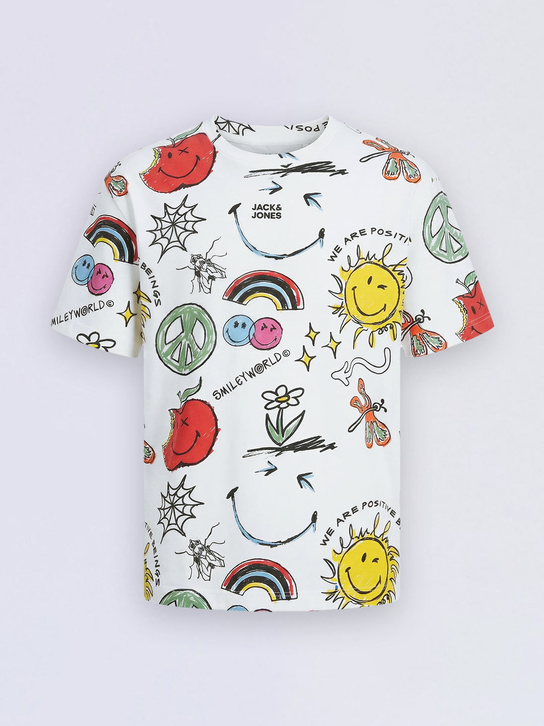 Boys White Smiley World Oversized Cotton T-Shirt