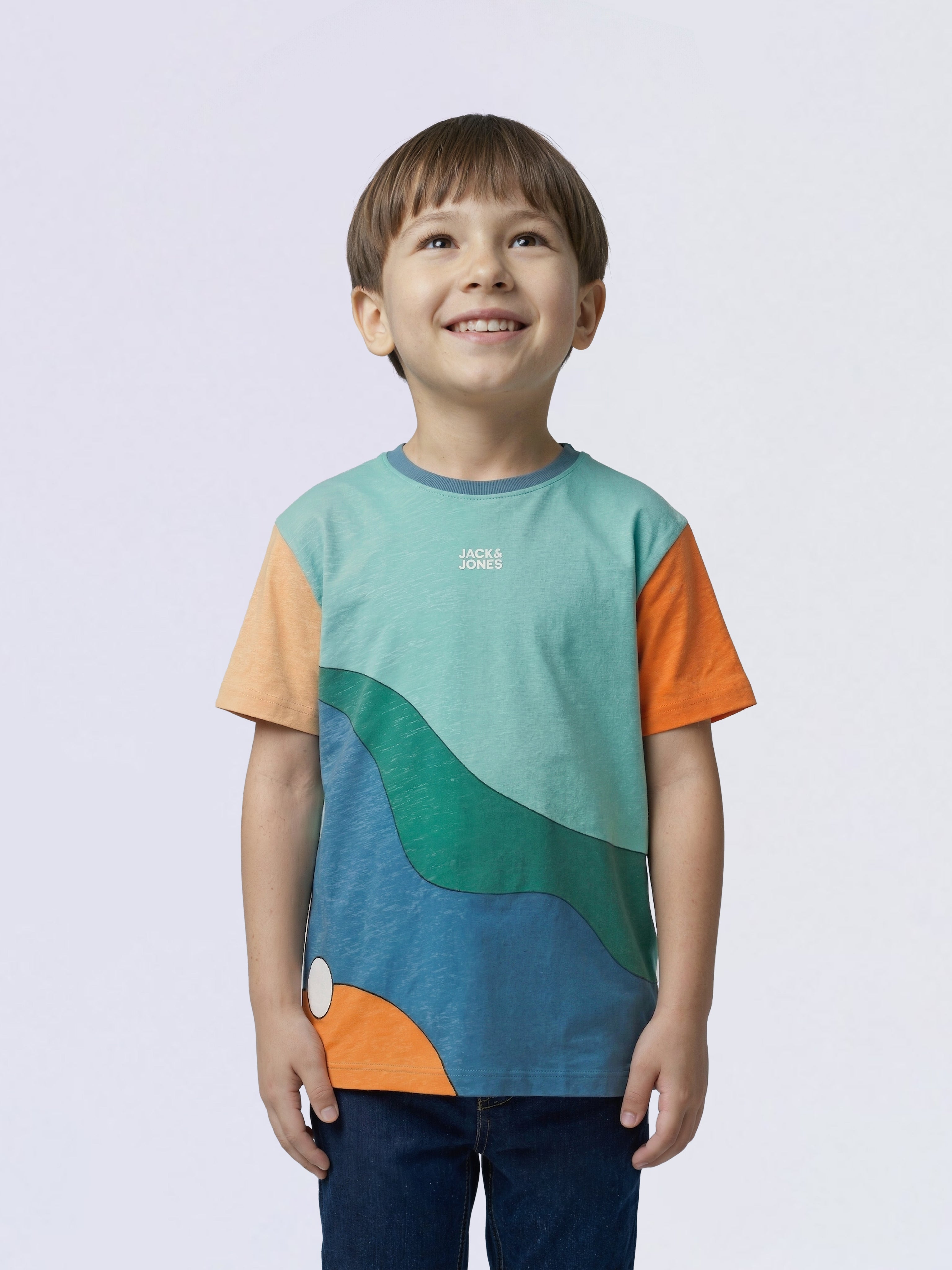 Boys Green Colourblocked Print Cotton Oversized T-Shirt