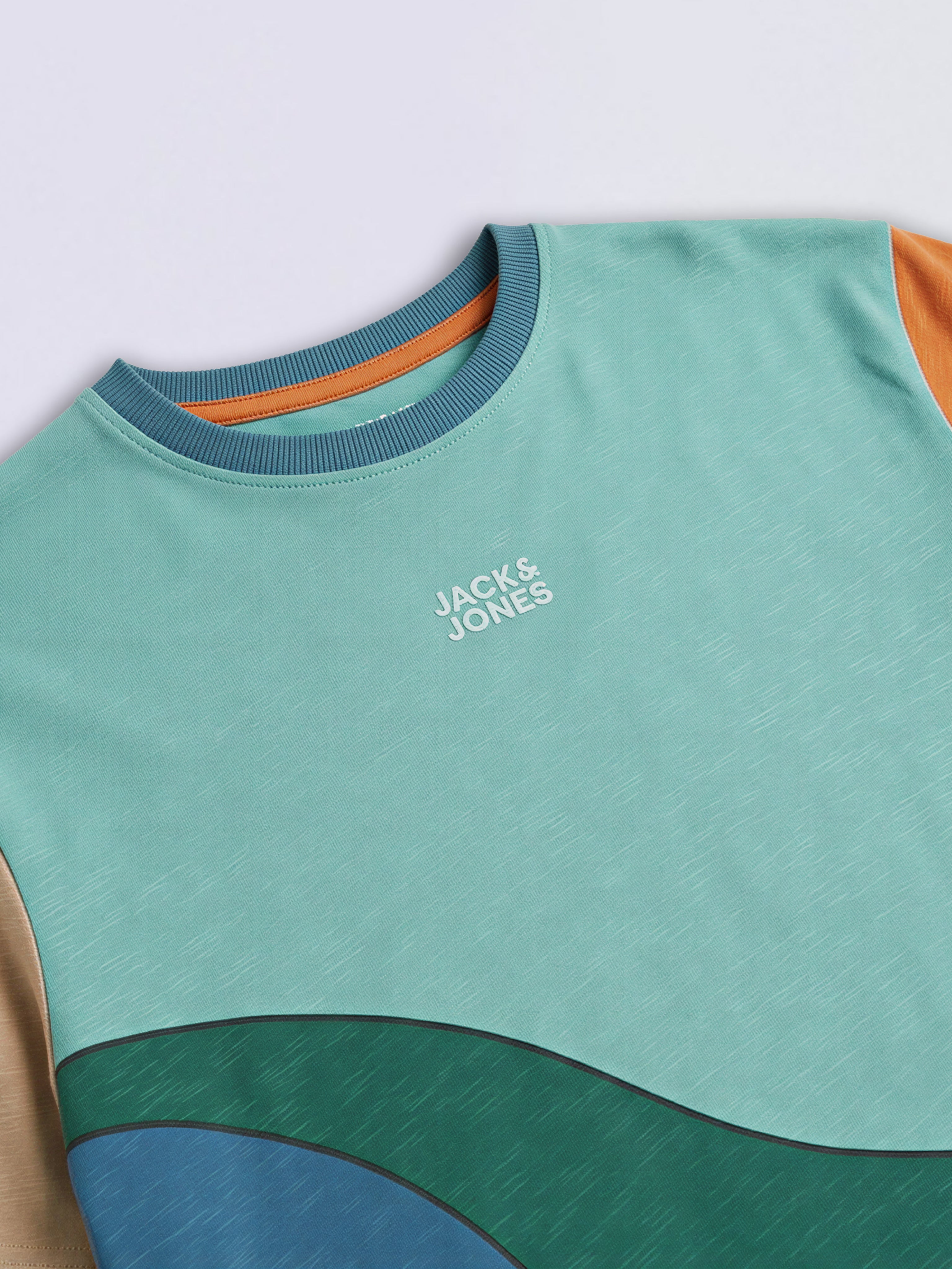 Boys Green Colourblocked Print Cotton Oversized T-Shirt