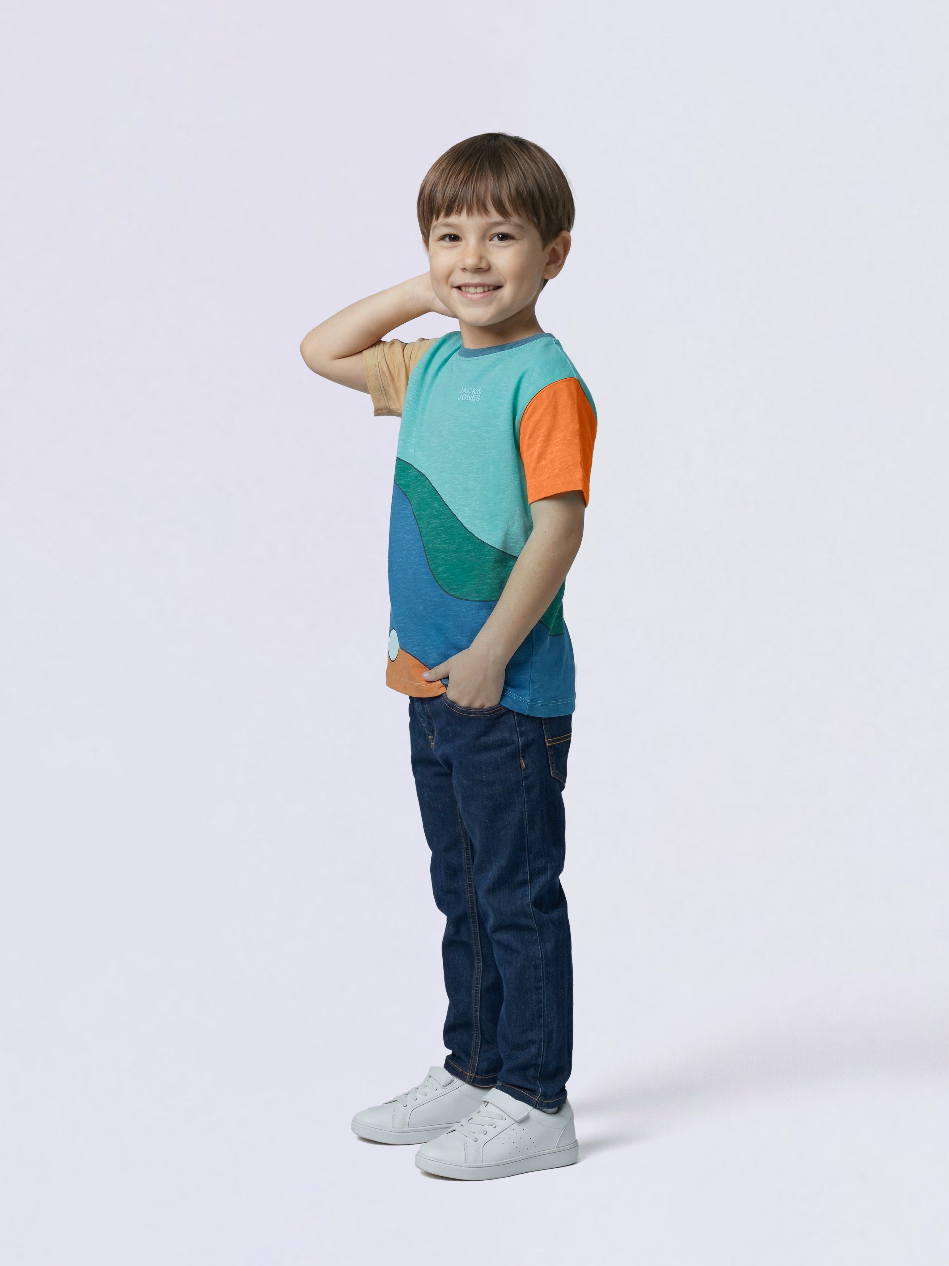 Boys Green Colourblocked Print Cotton Oversized T-Shirt