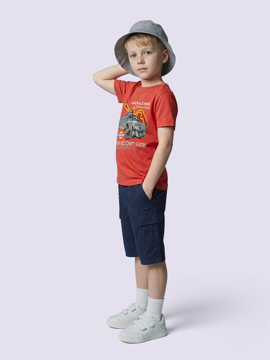 Boys Orange Racer Car Print Cotton Regular Fit T-Shirt