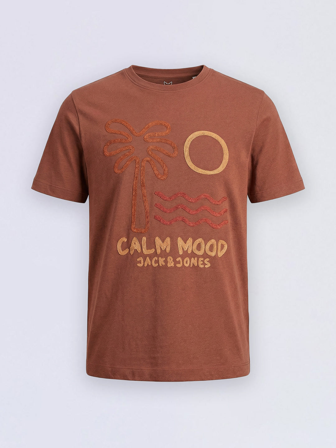 Boys Brown Embroidered Tropical Print Cotton Regular Fit T-Shirt