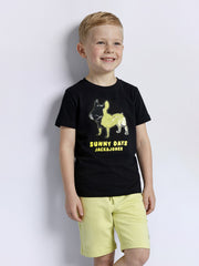 Boys Jet Black Dog Graphic Interactive Bead Cotton T-Shirt