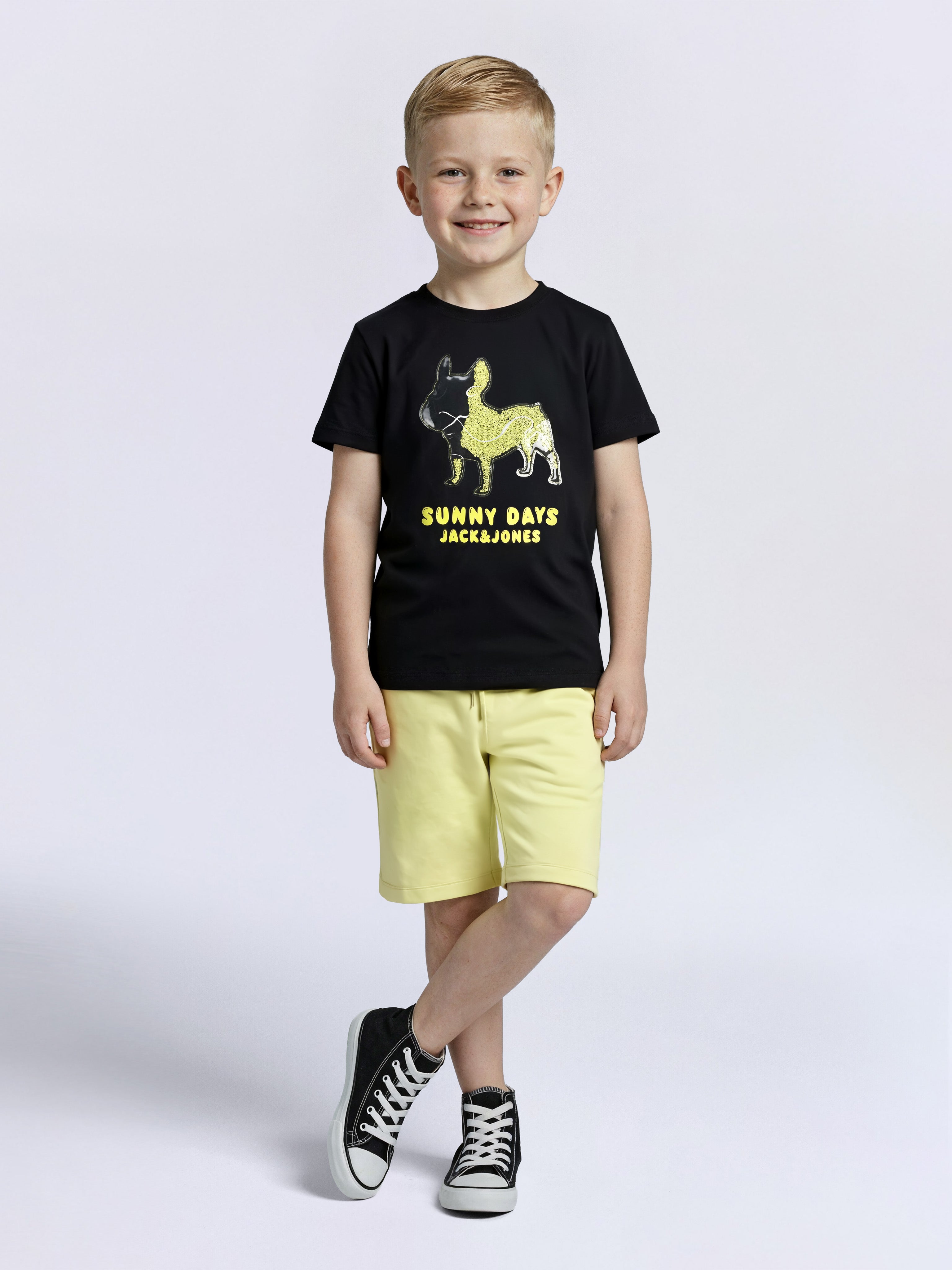 Boys Jet Black Dog Graphic Interactive Bead Cotton T-Shirt