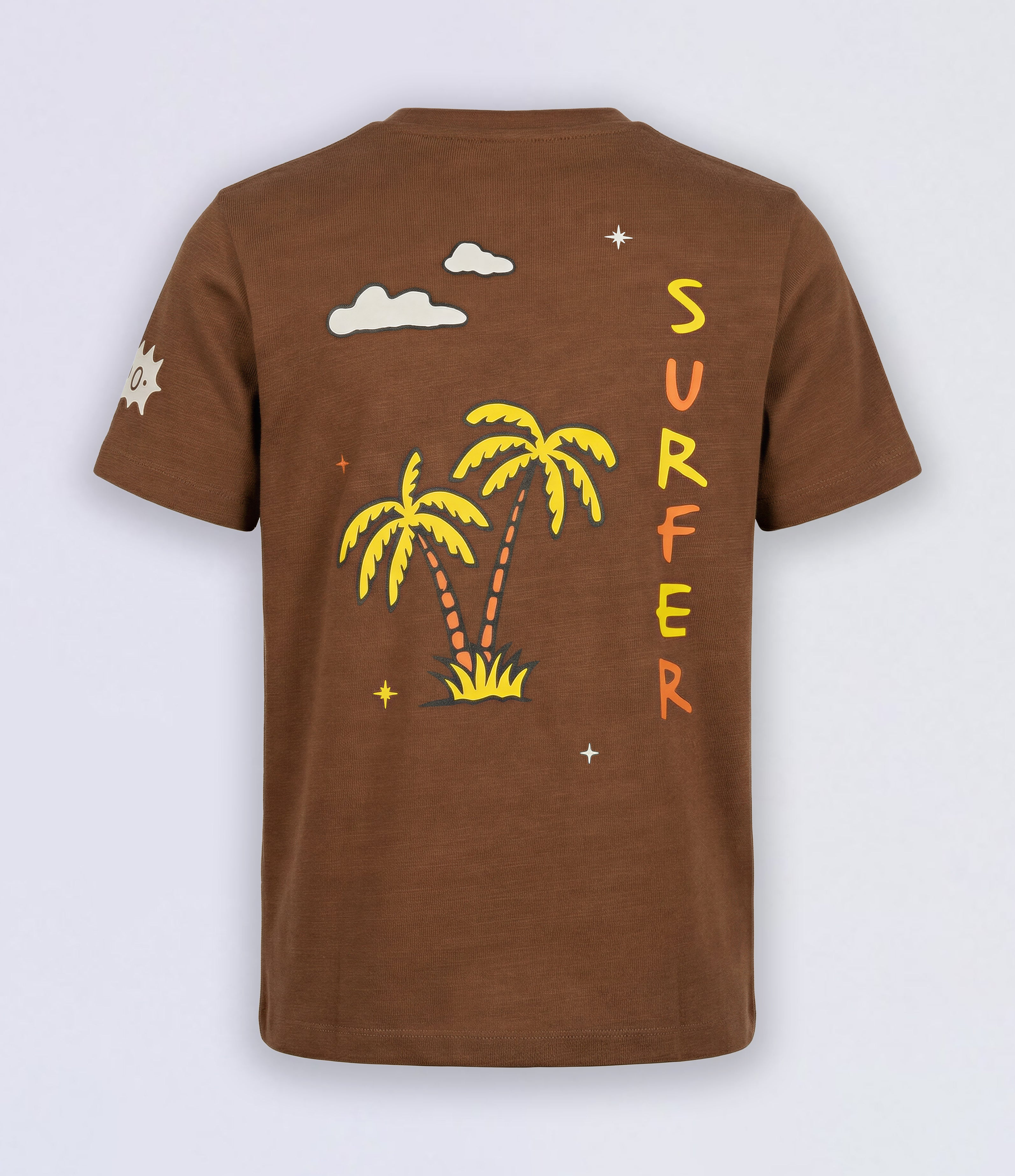 Boys Dark Brown Pup Print Cotton Regular Fit T-Shirt