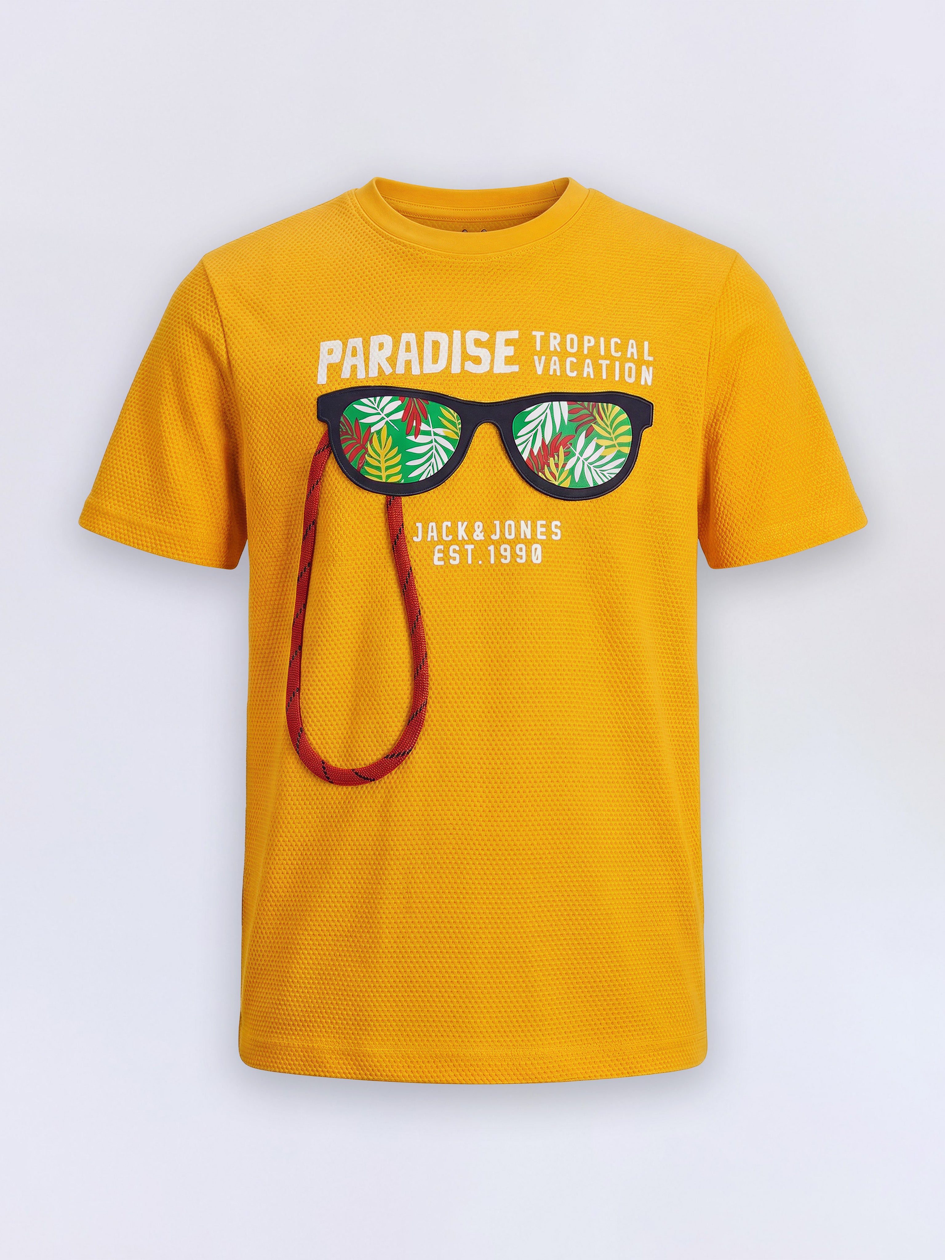 Boys Saffron Orange Sunglasses Graphic Interactive Cotton T-Shirt