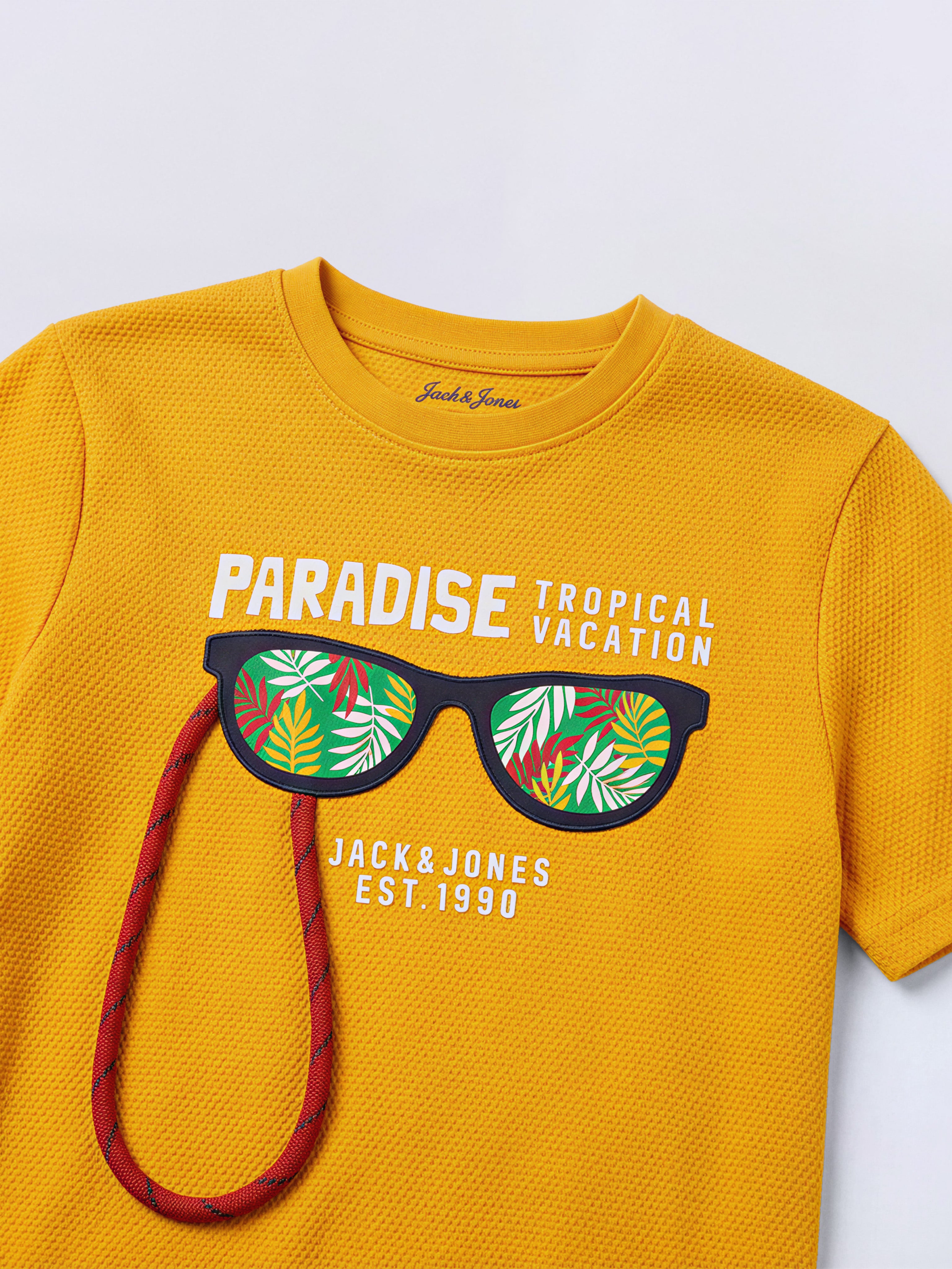Boys Saffron Orange Sunglasses Graphic Interactive Cotton T-Shirt