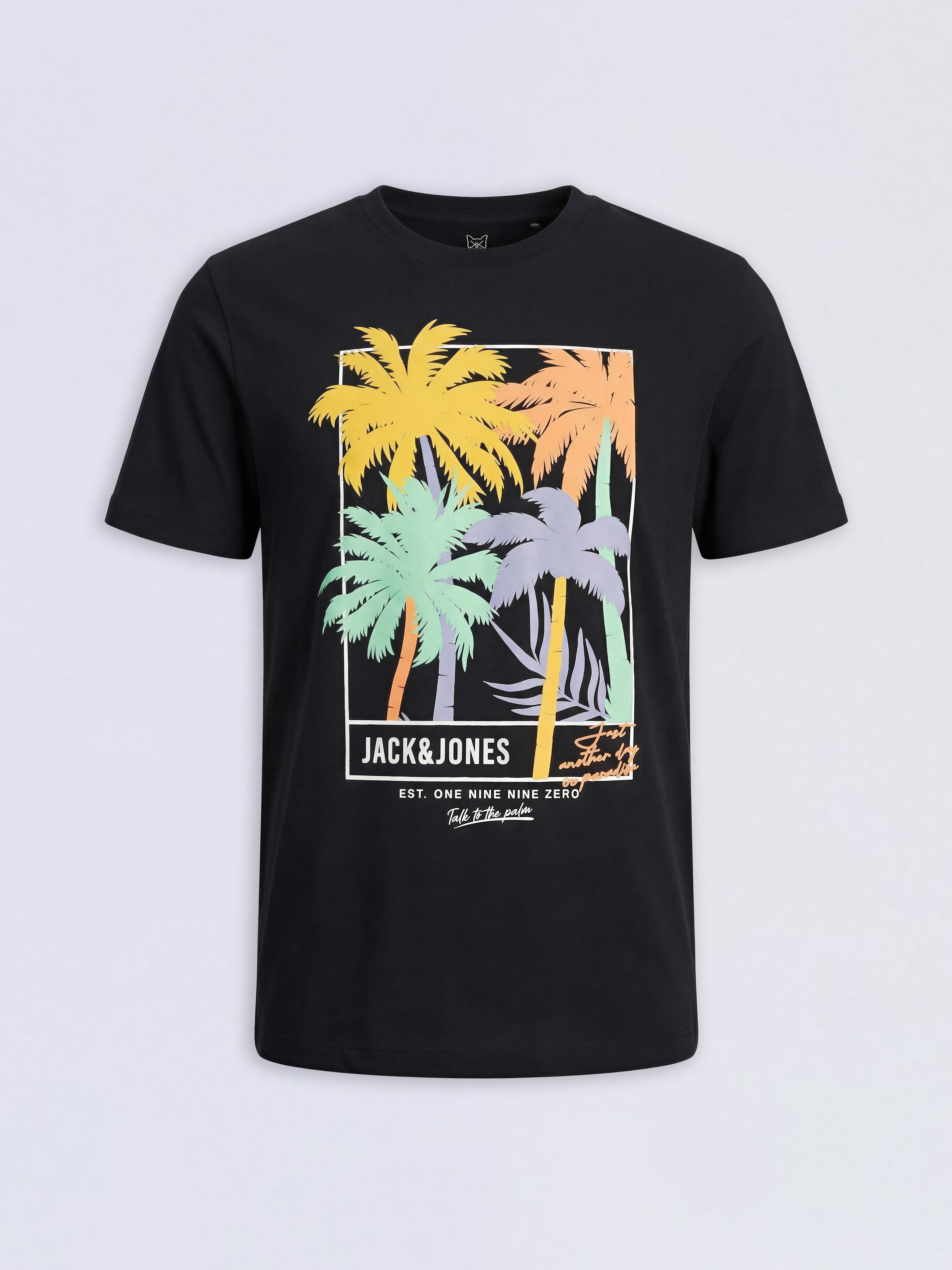 Boys Black Tropical Print Cotton Regular Fit T-Shirt