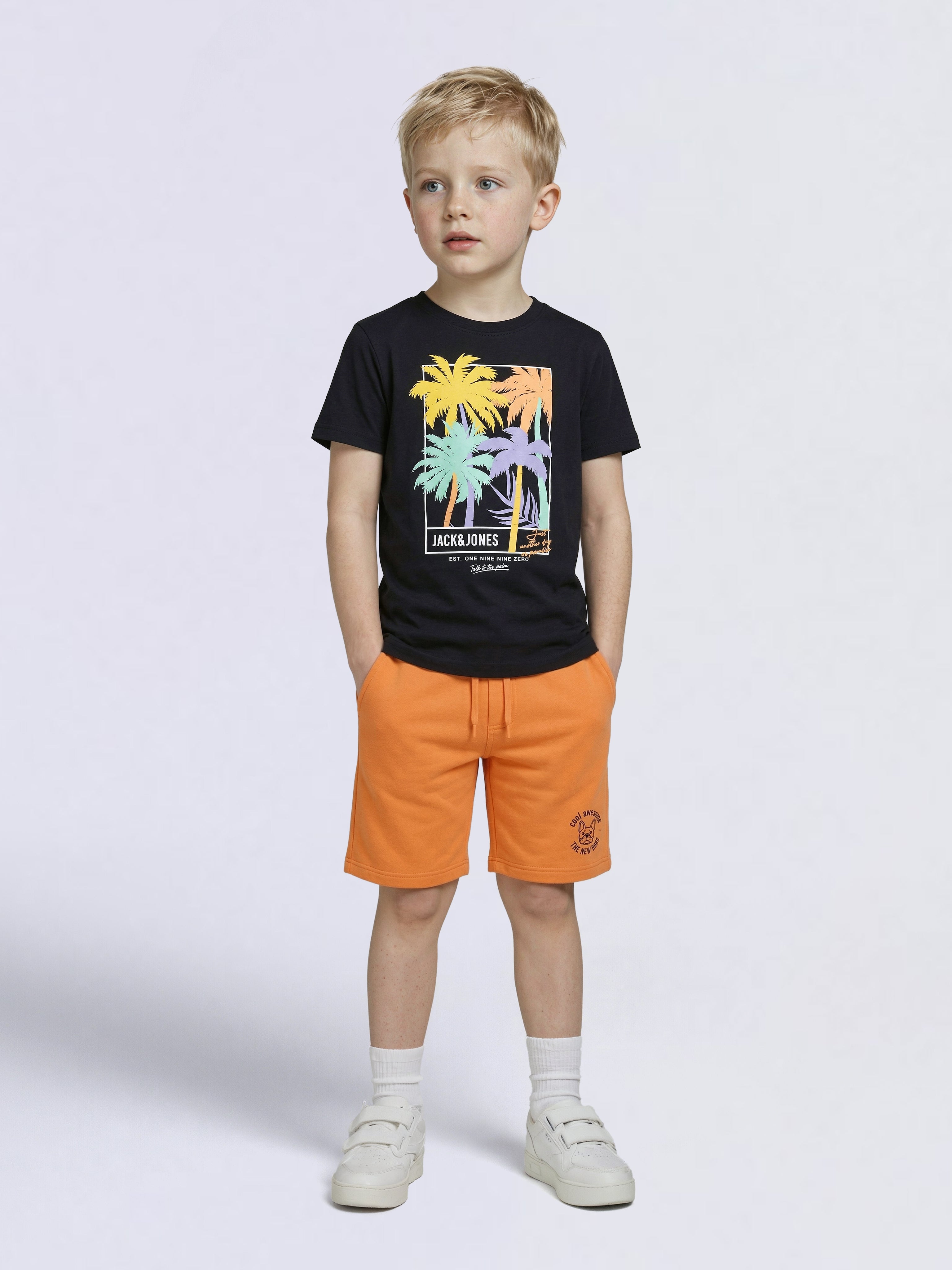 Boys Black Tropical Print Cotton Regular Fit T-Shirt
