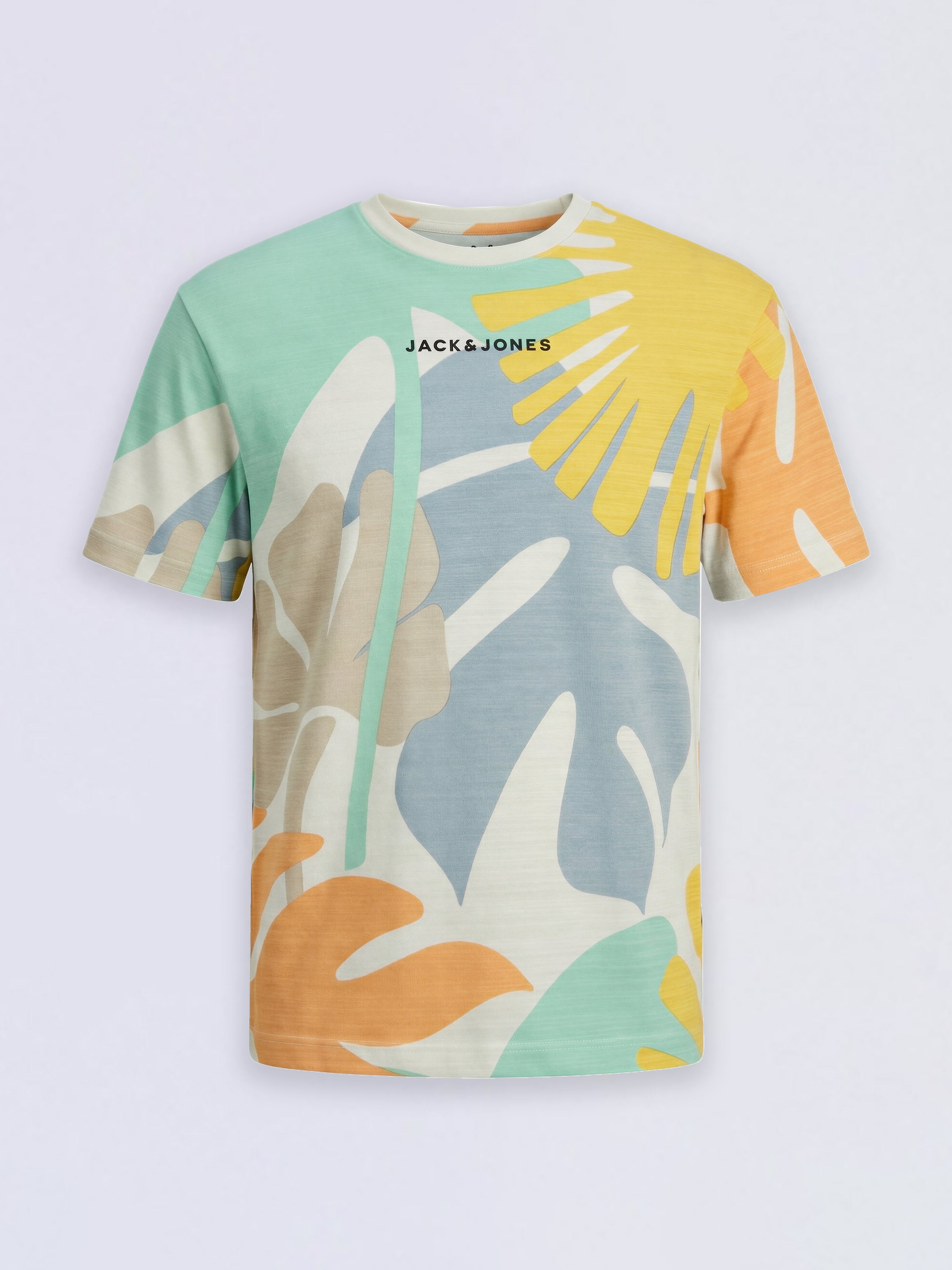 Boys White Tropical Print Cotton Regular Fit T-Shirt