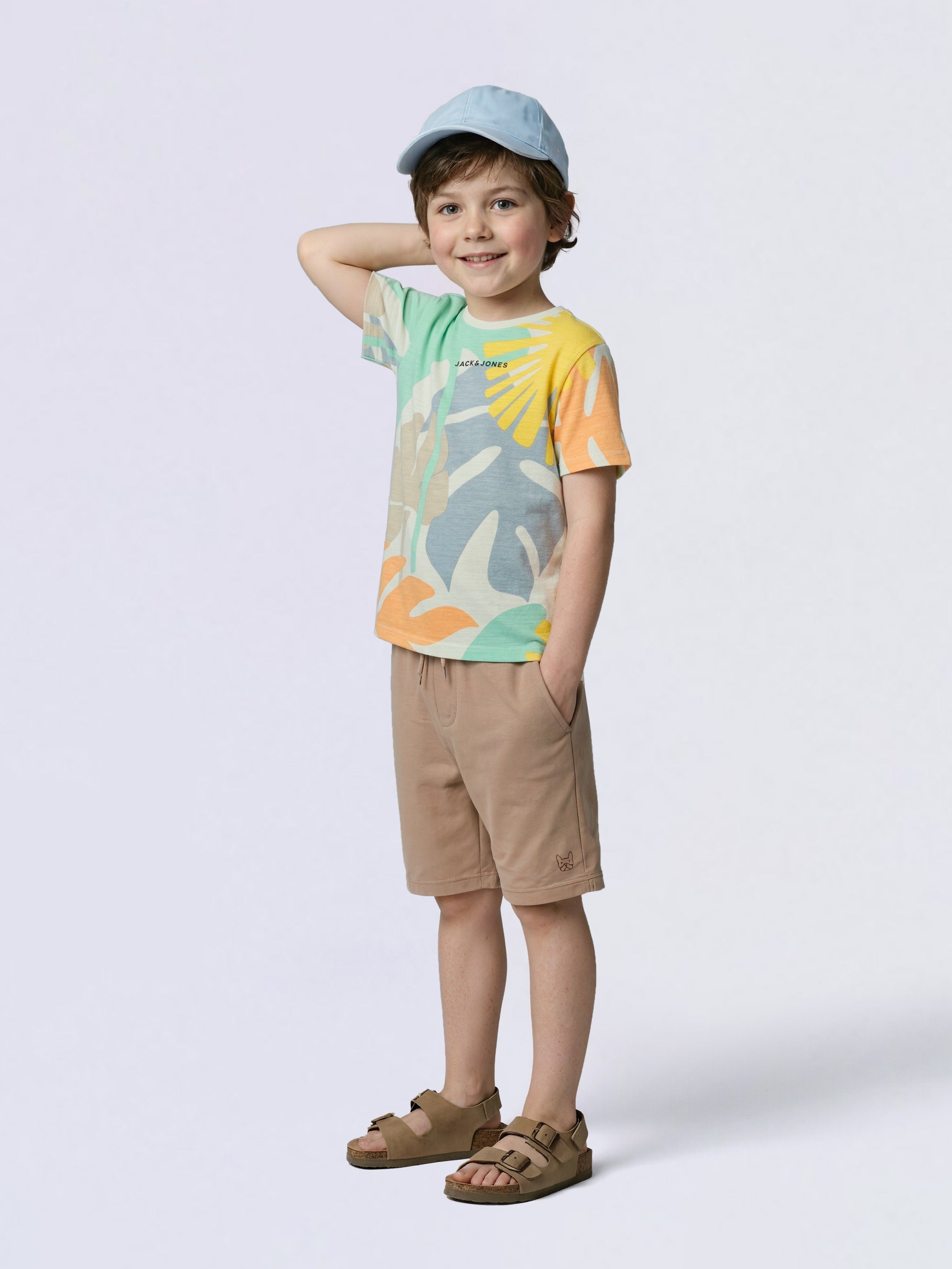 Boys White Tropical Print Cotton Regular Fit T-Shirt