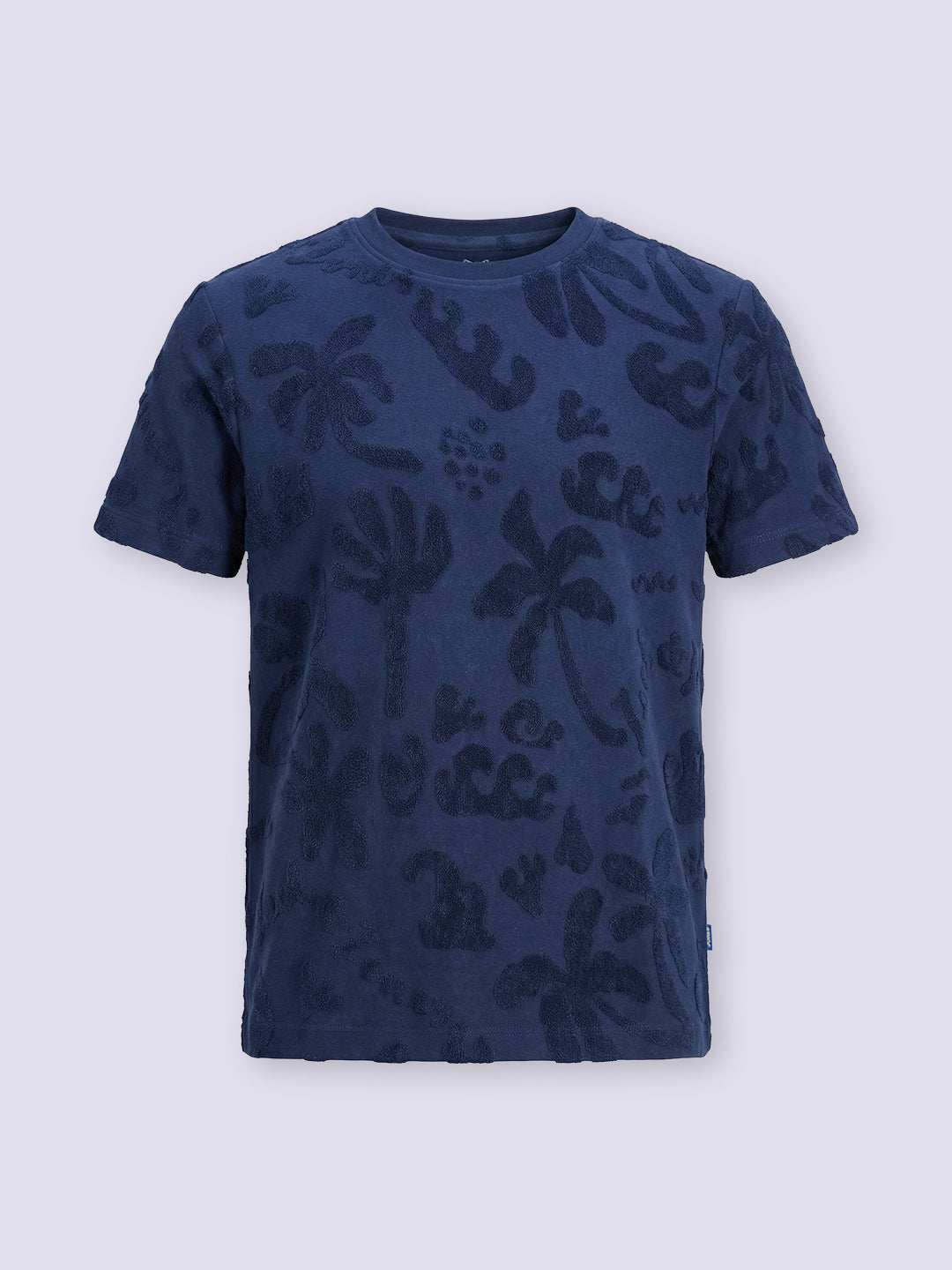 Boys Blue Tropical Jacquard Cotton Regular Fit T-Shirt