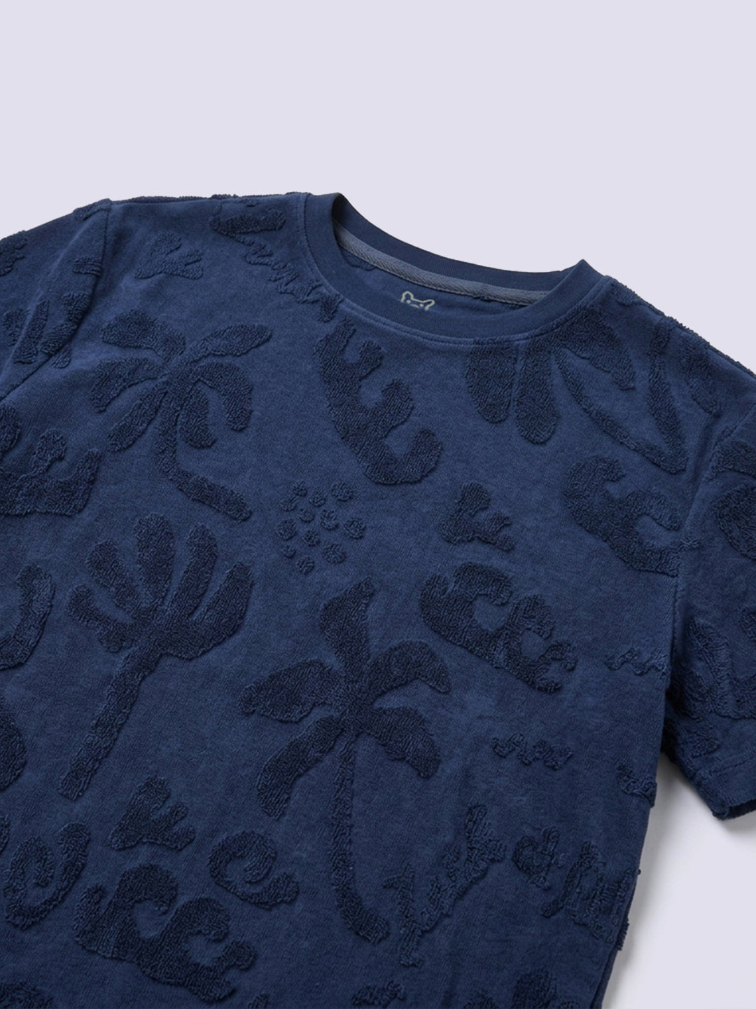 Boys Blue Tropical Jacquard Cotton Regular Fit T-Shirt