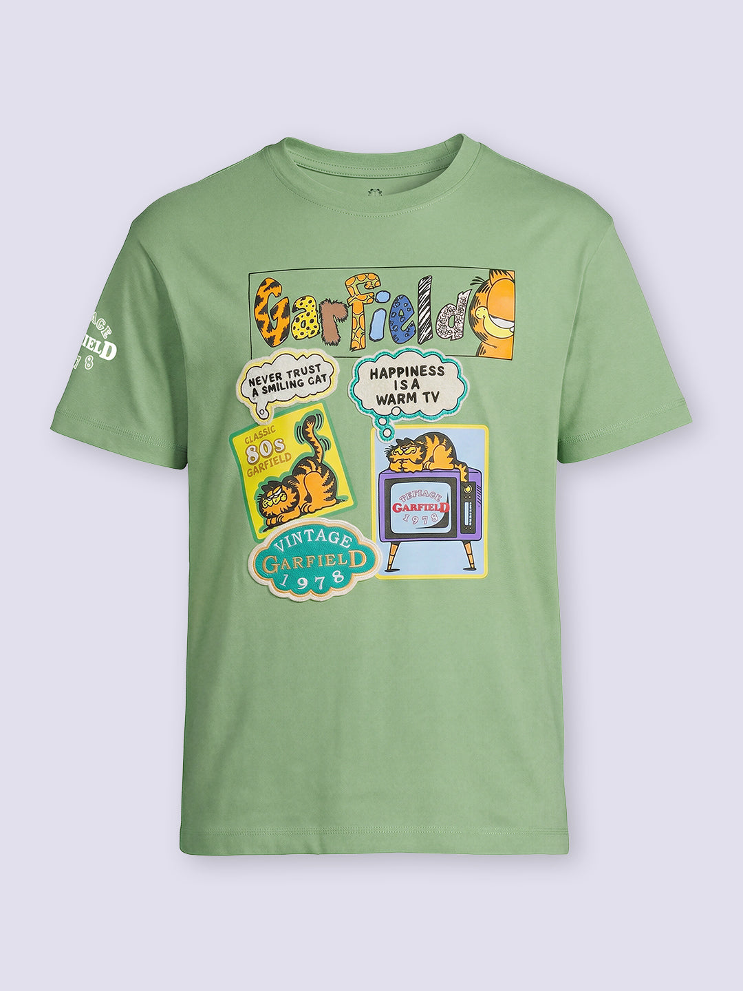 Boys Green Garfield Print Cotton Oversized T-Shirt