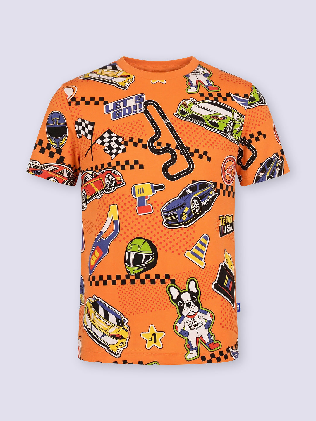 Boys Orange Printed Cotton Crew Neck T-Shirt