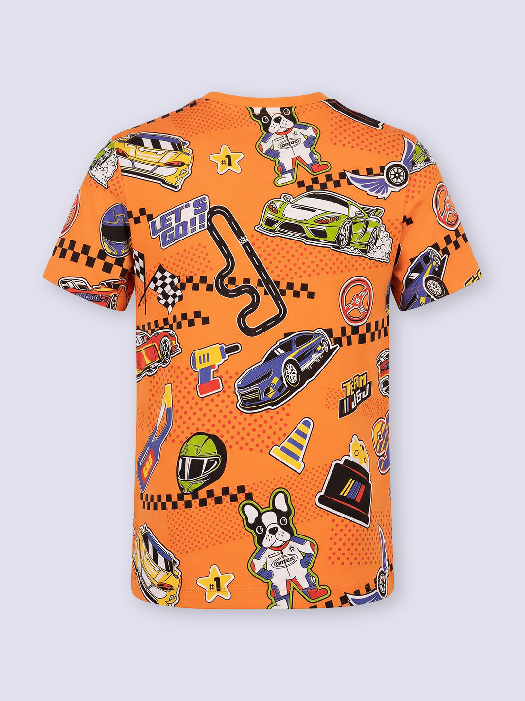 Boys Orange Printed Cotton Crew Neck T-Shirt