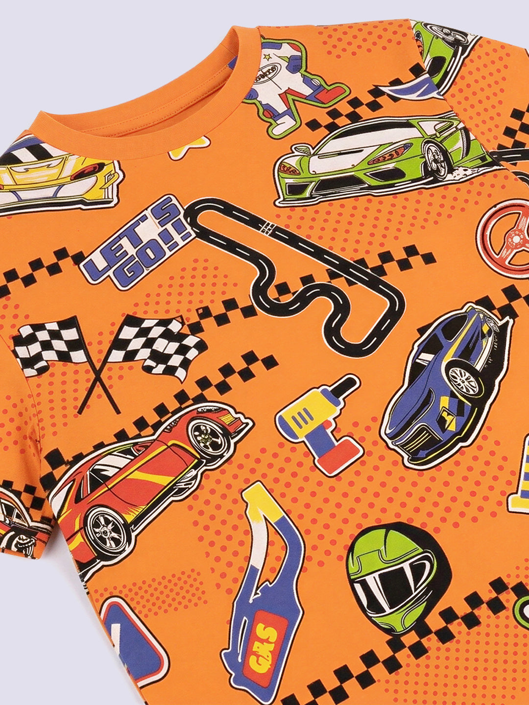 Boys Orange Printed Cotton Crew Neck T-Shirt