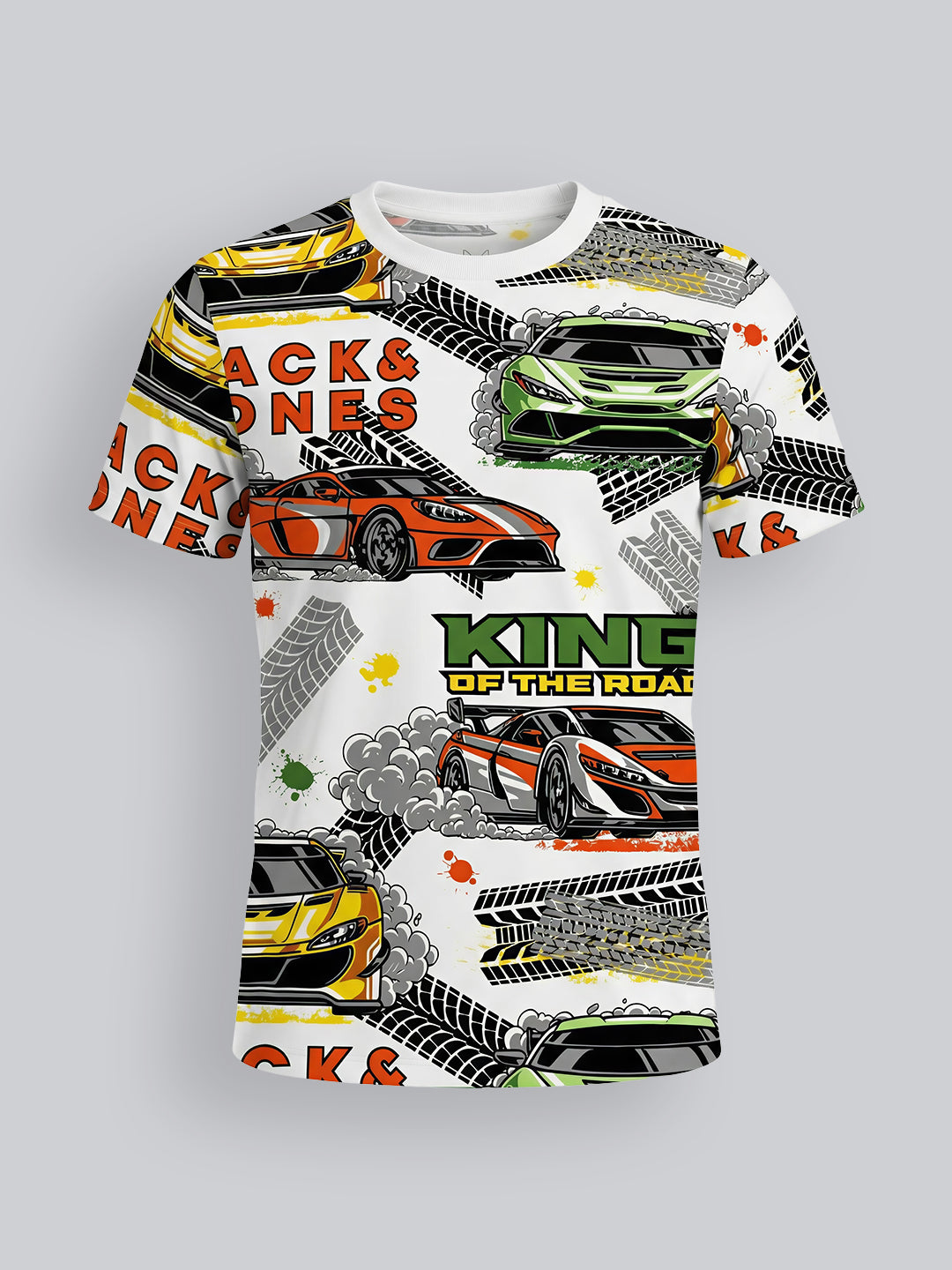 Boys Cotton Car Print Crew Neck Regular T-Shirt
